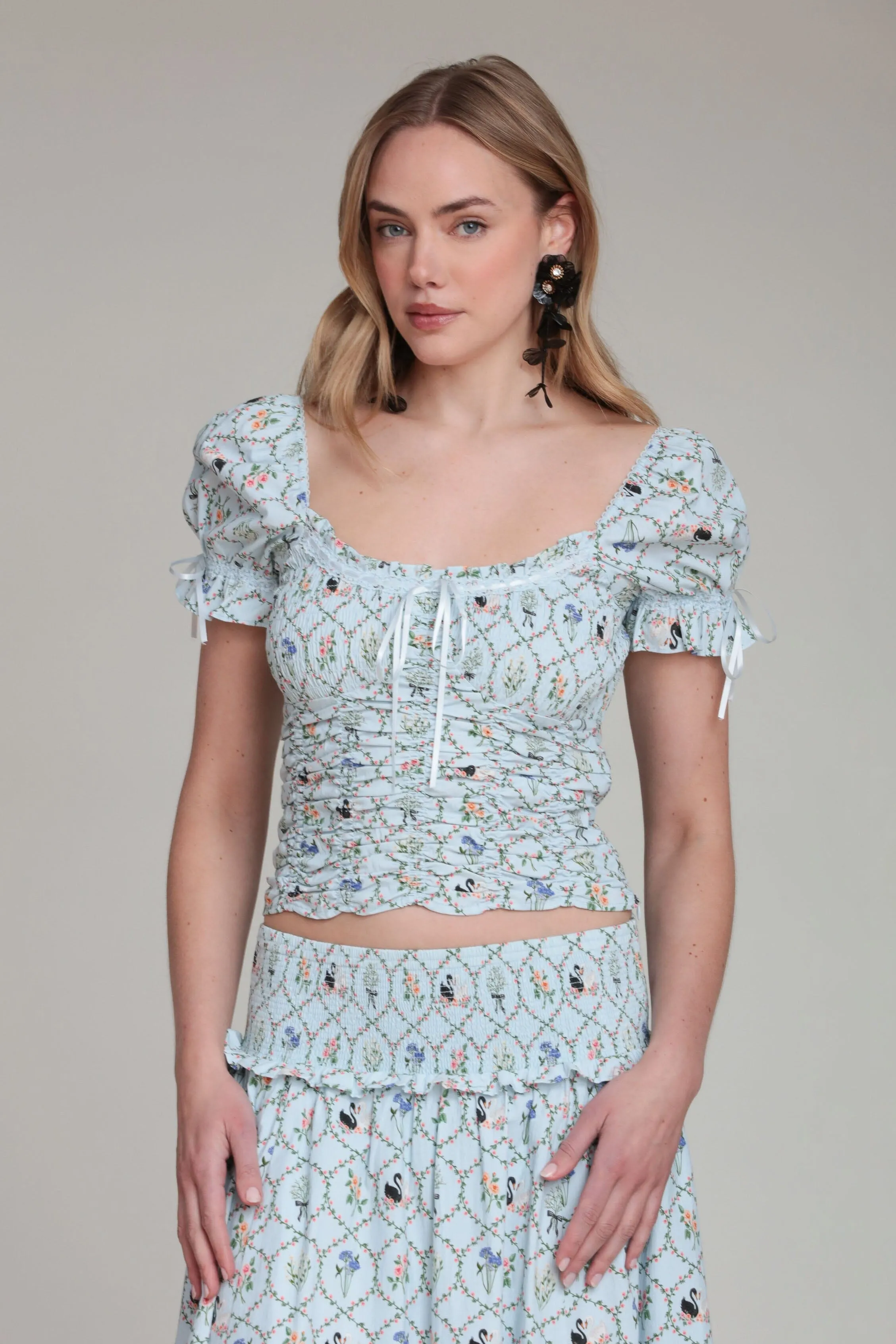 Floral Lattice Cotton Smock Top sold by Avec Les Filles product image thumbnail 3