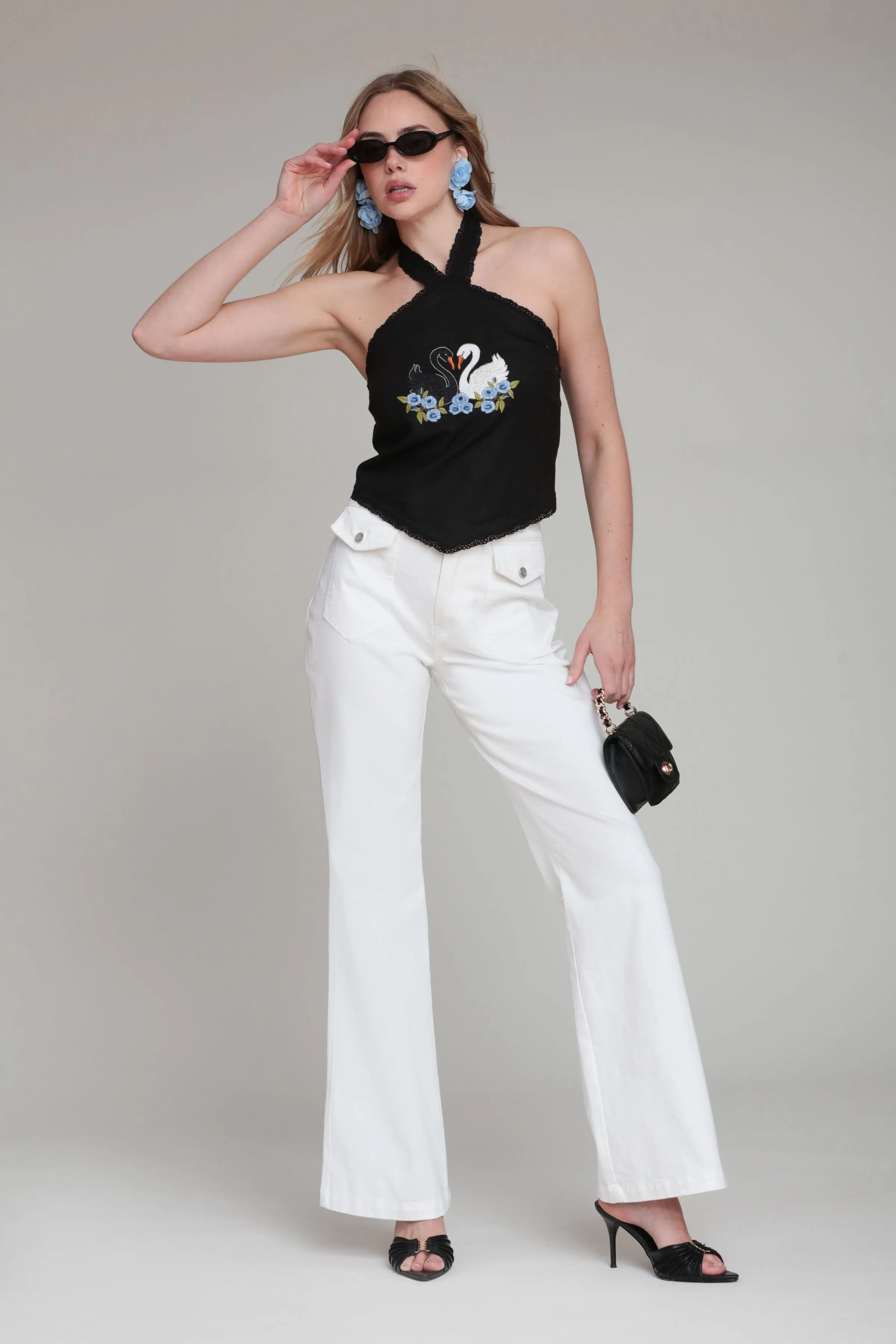Swan Embroidered Halter Top sold by Avec Les Filles product image thumbnail 4