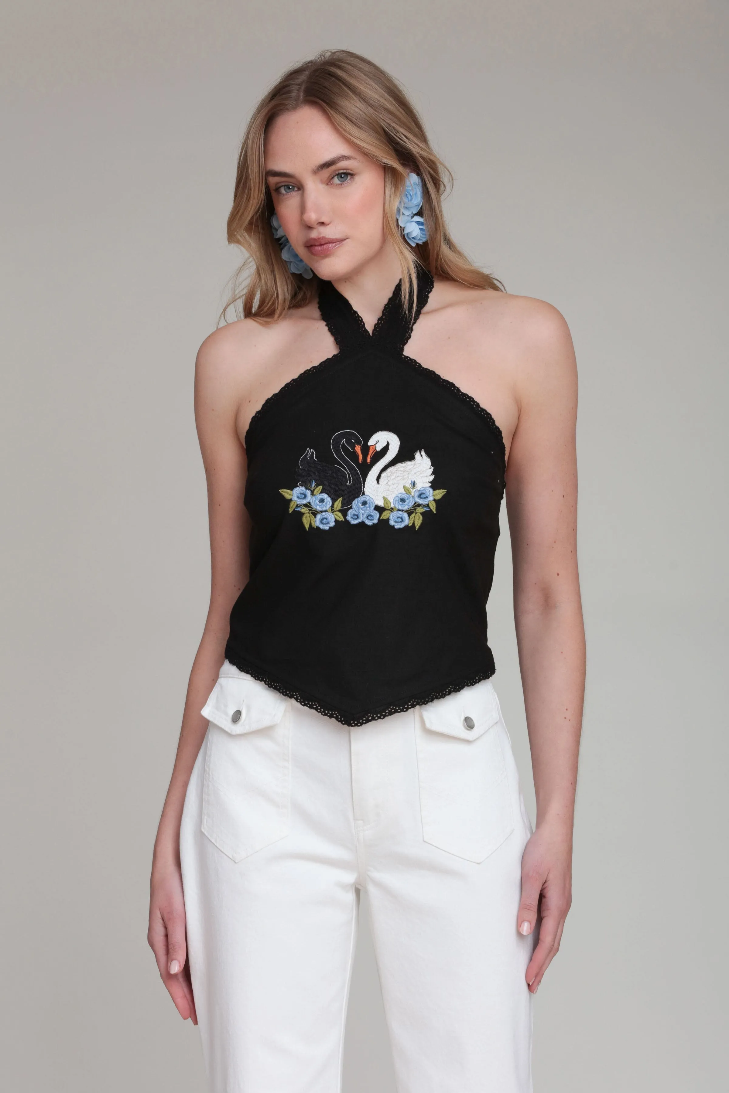 Swan Embroidered Halter Top sold by Avec Les Filles product image thumbnail 5