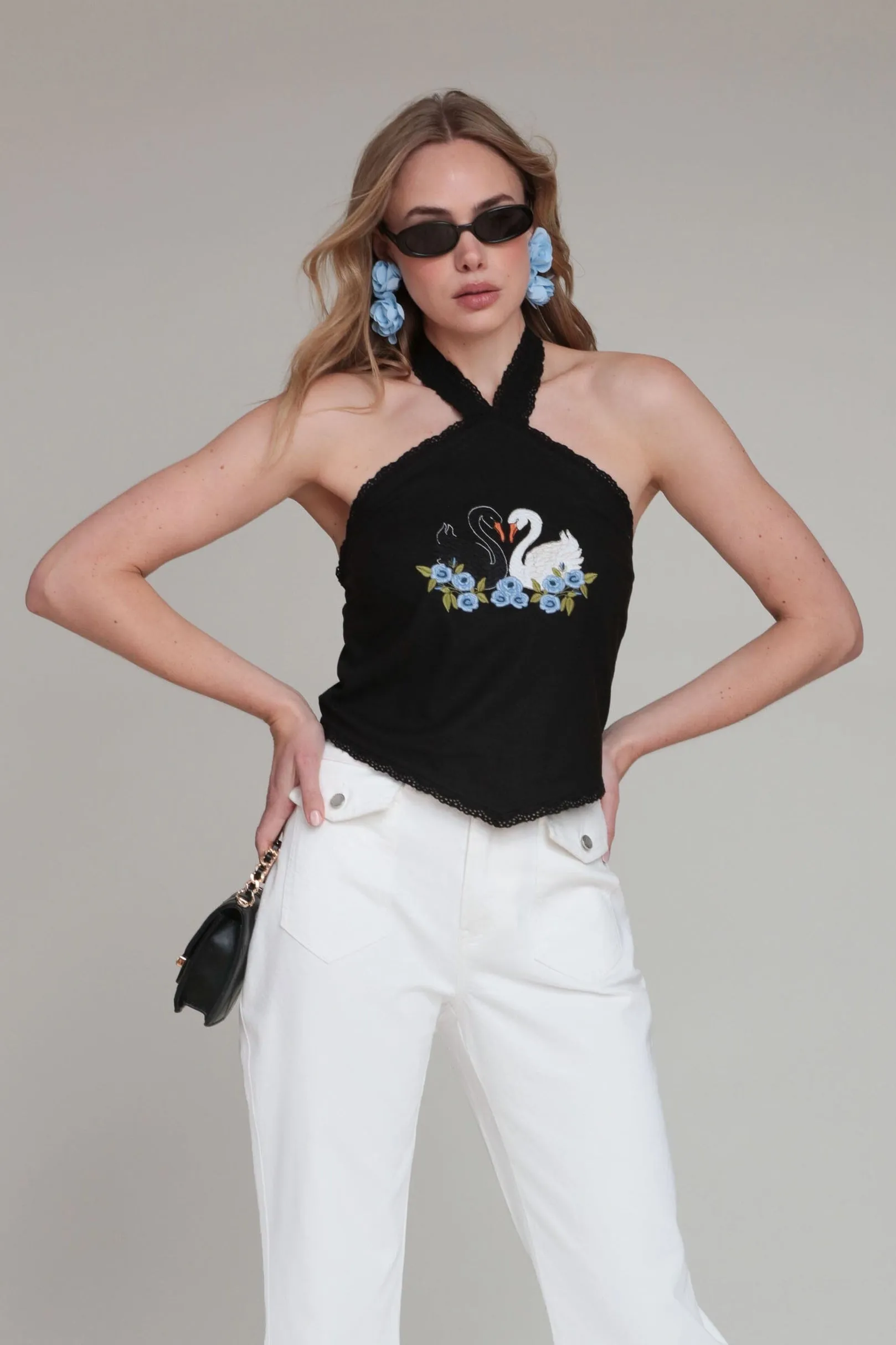 Swan Embroidered Halter Top sold by Avec Les Filles product image thumbnail 2