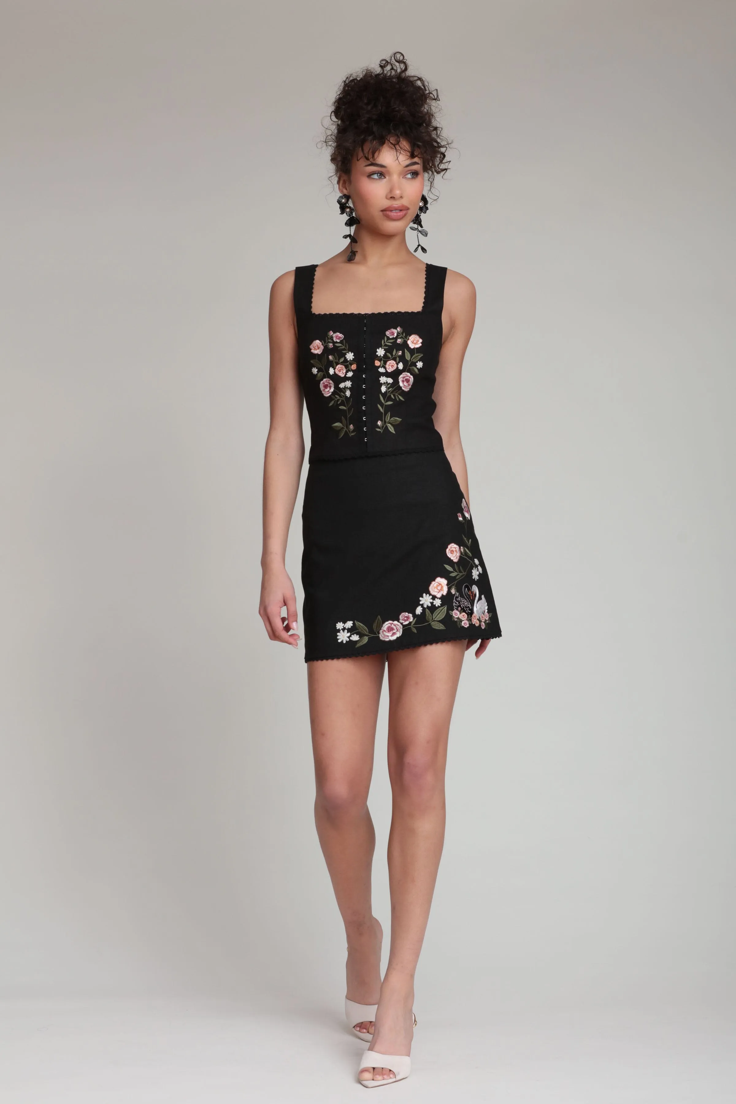 Embroidered Linen Blend Mini Skirt sold by Avec Les Filles product image thumbnail 3