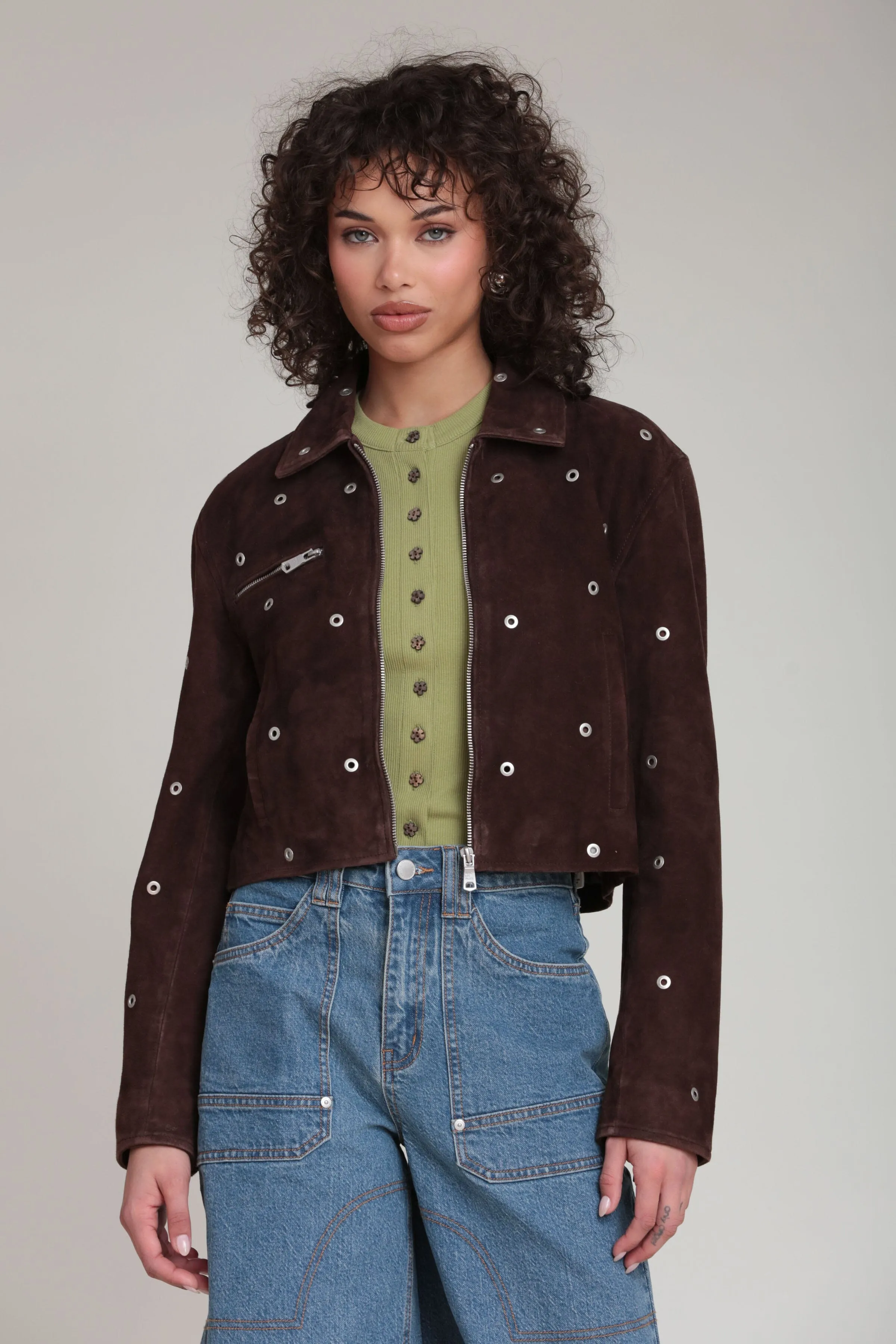 Genuine Suede Grommet Studded Jacket sold by Avec Les Filles