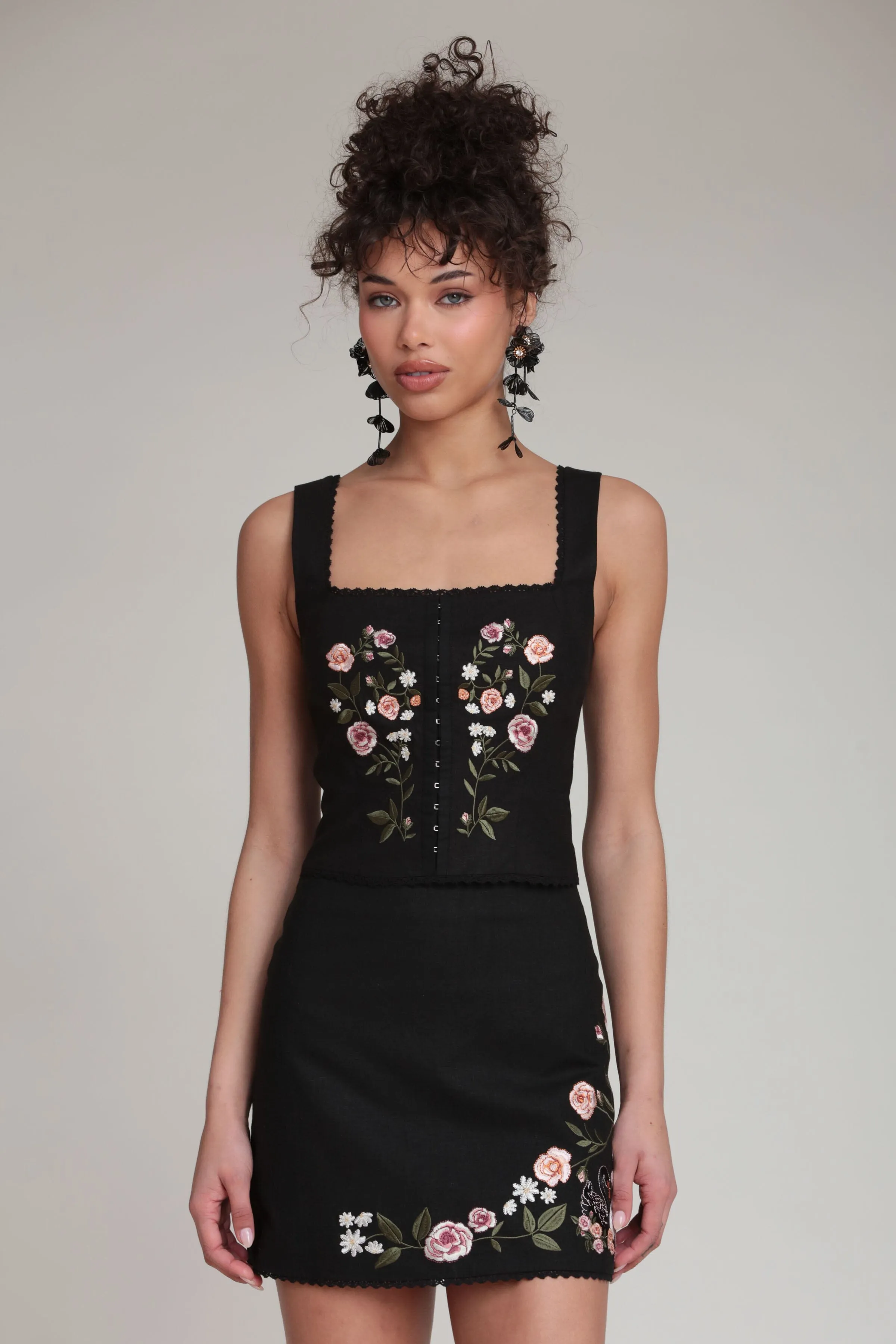 Embroidered Linen Blend Corset Top sold by Avec Les Filles product image thumbnail 3
