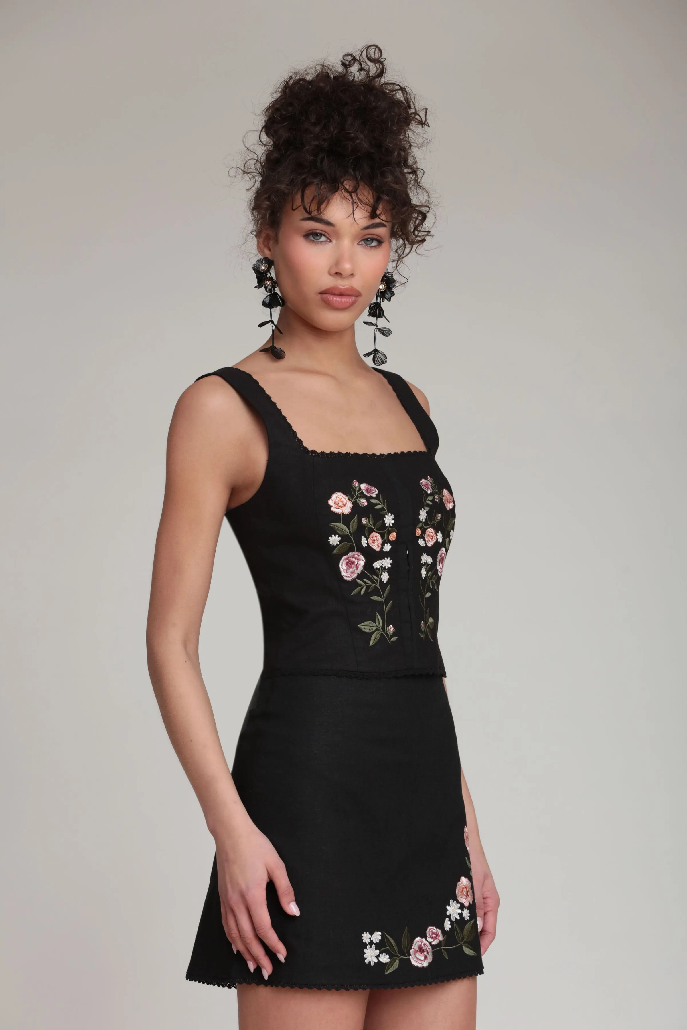 Embroidered Linen Blend Corset Top sold by Avec Les Filles product image thumbnail 4