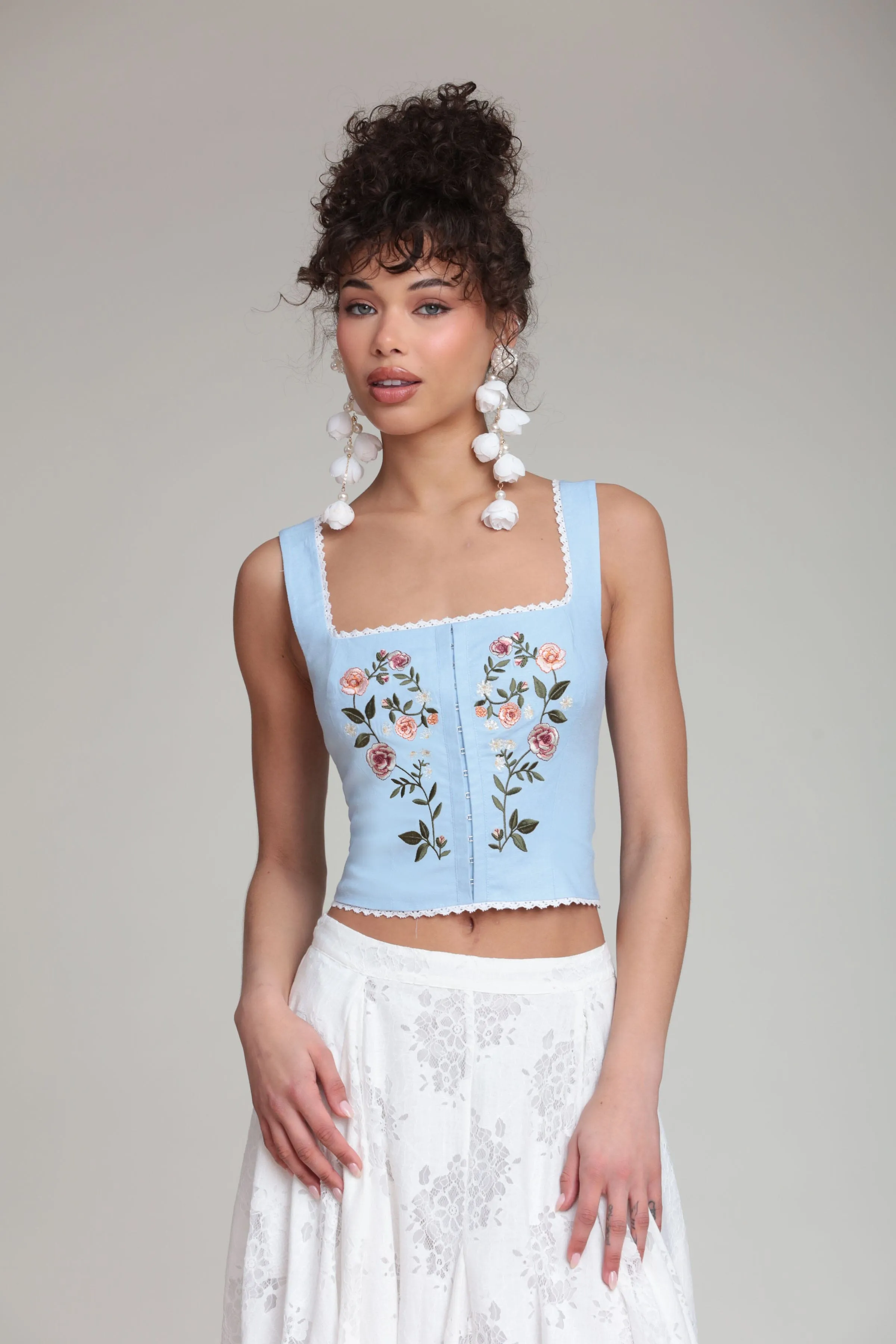Embroidered Linen Blend Corset Top sold by Avec Les Filles product image thumbnail 5
