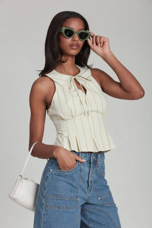 Striped Gingham Tie Front Collared Top made by Avec Les Filles