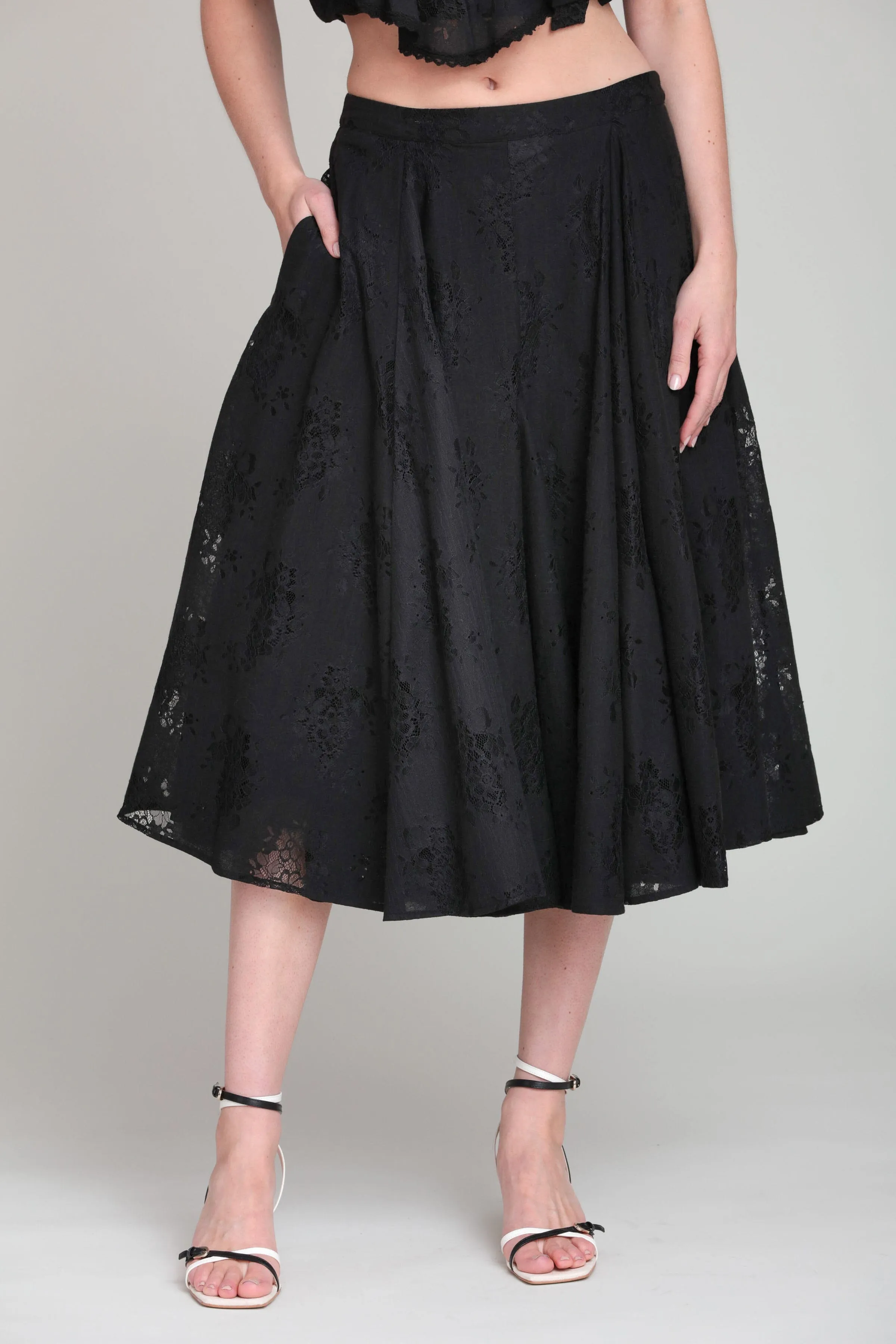Cotton Blend Lace Flared Maxi Skirt sold by Avec Les Filles product image thumbnail 3