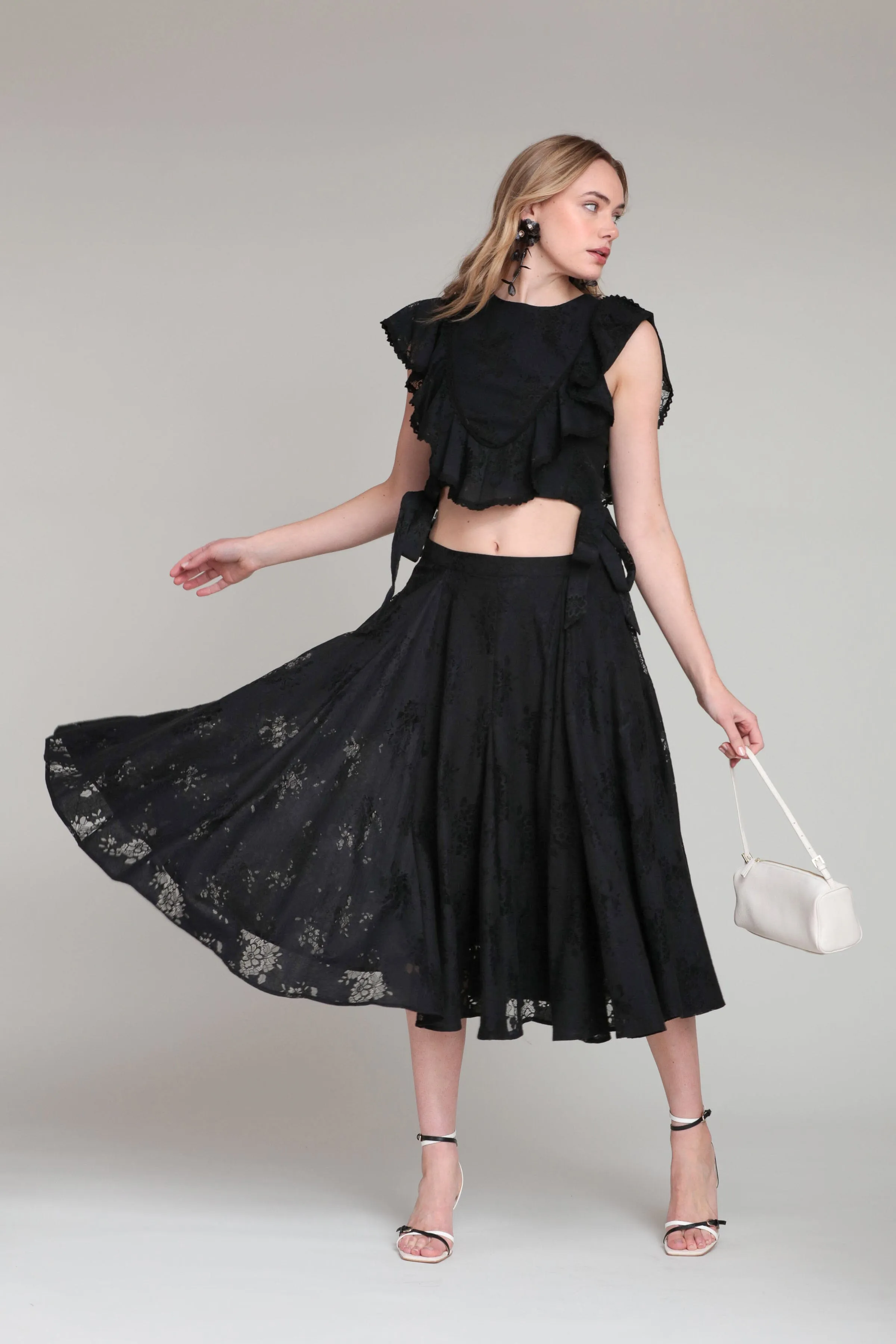 Cotton Blend Lace Flared Maxi Skirt sold by Avec Les Filles product image thumbnail 2