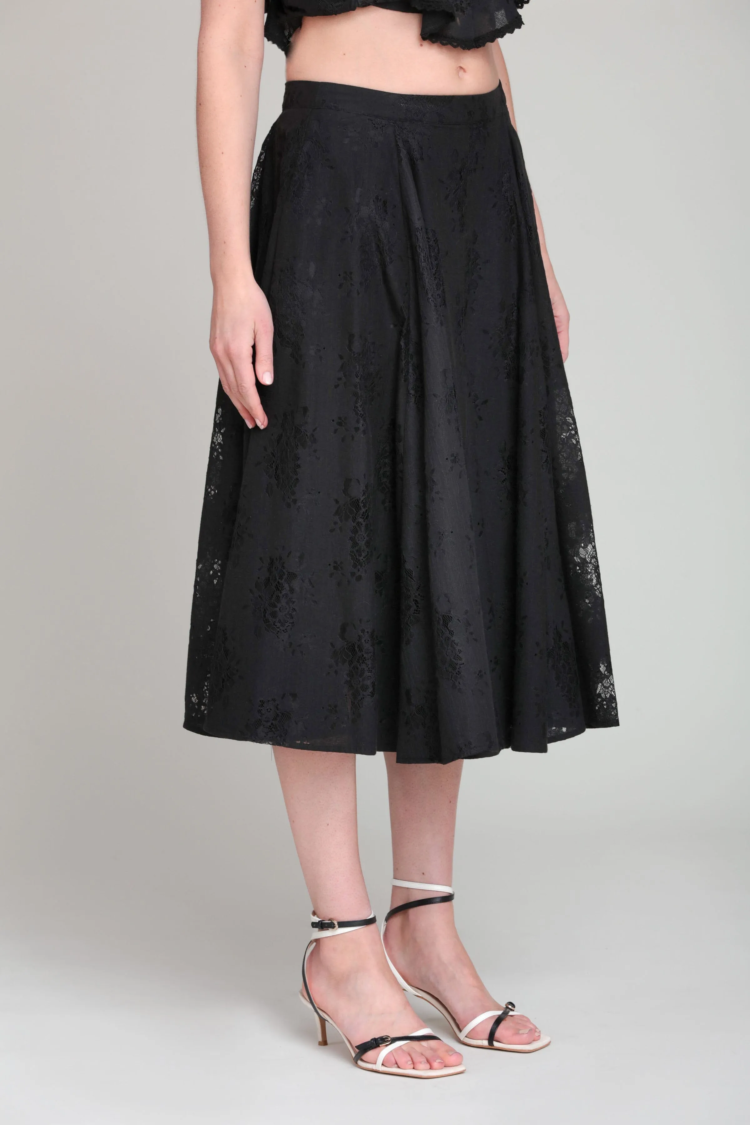 Cotton Blend Lace Flared Maxi Skirt sold by Avec Les Filles product image thumbnail 4