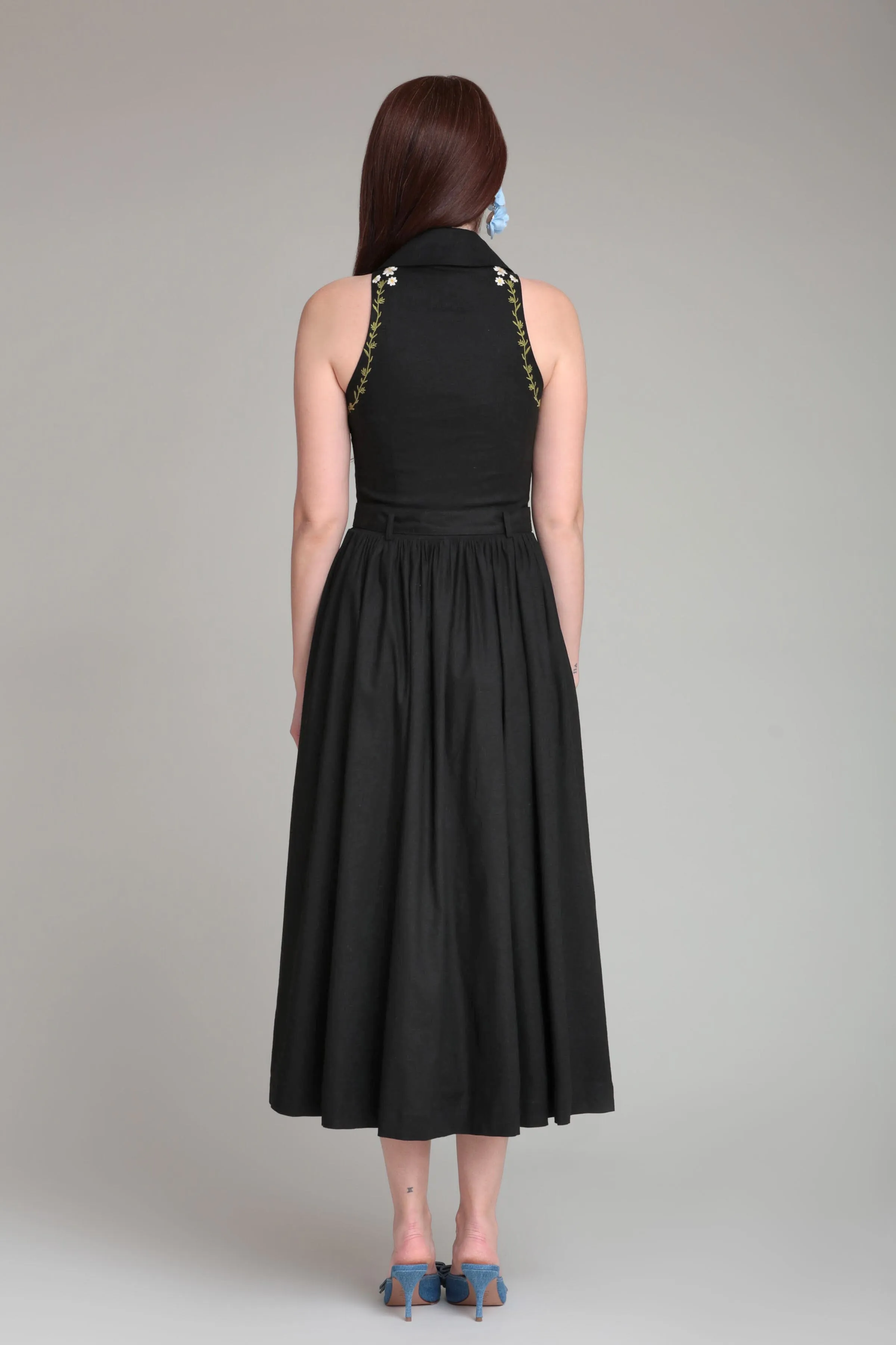 Embroidered Linen Blend Belted Midi Dress sold by Avec Les Filles product image thumbnail 5