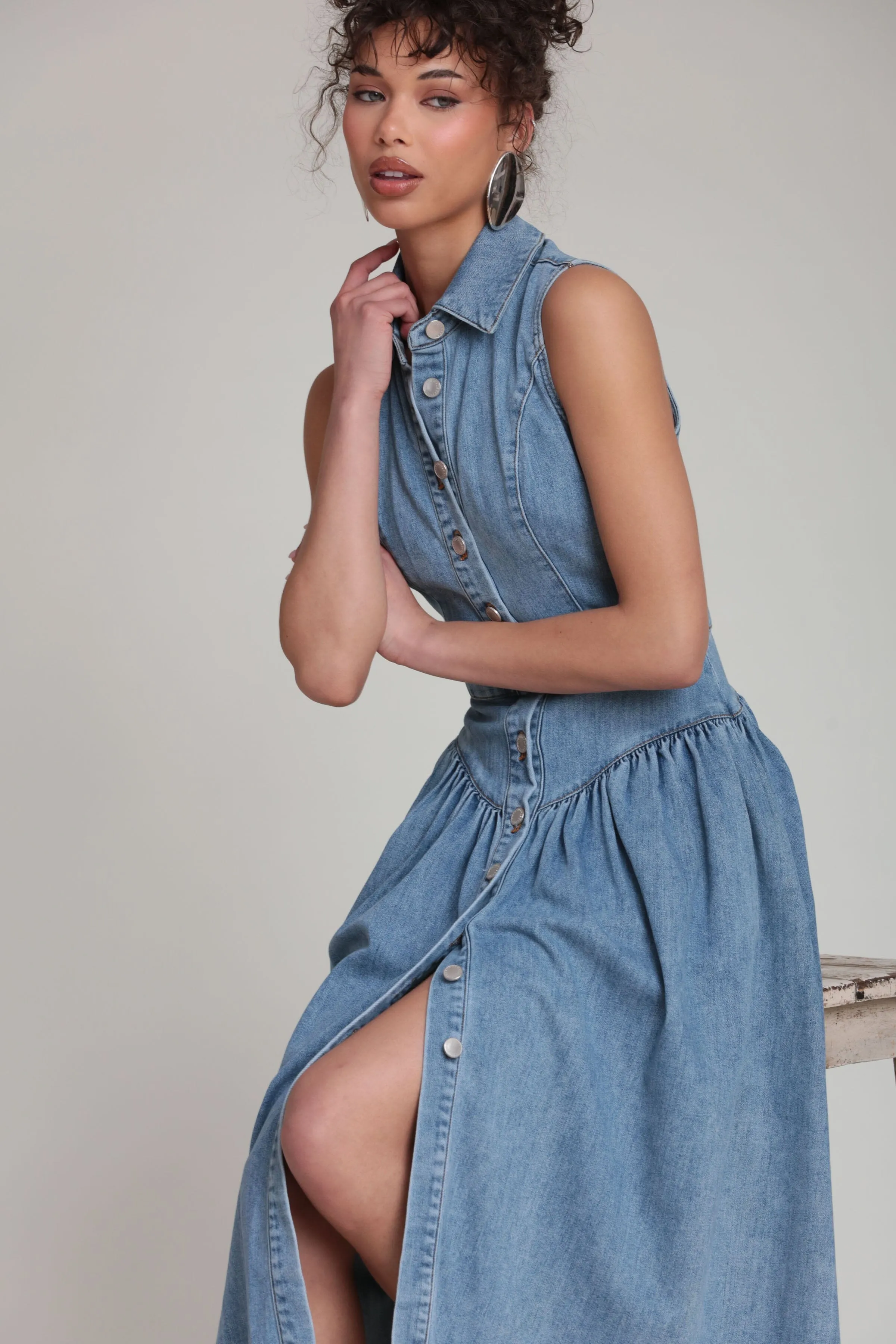 Denim Drop Waist Shirtdress sold by Avec Les Filles