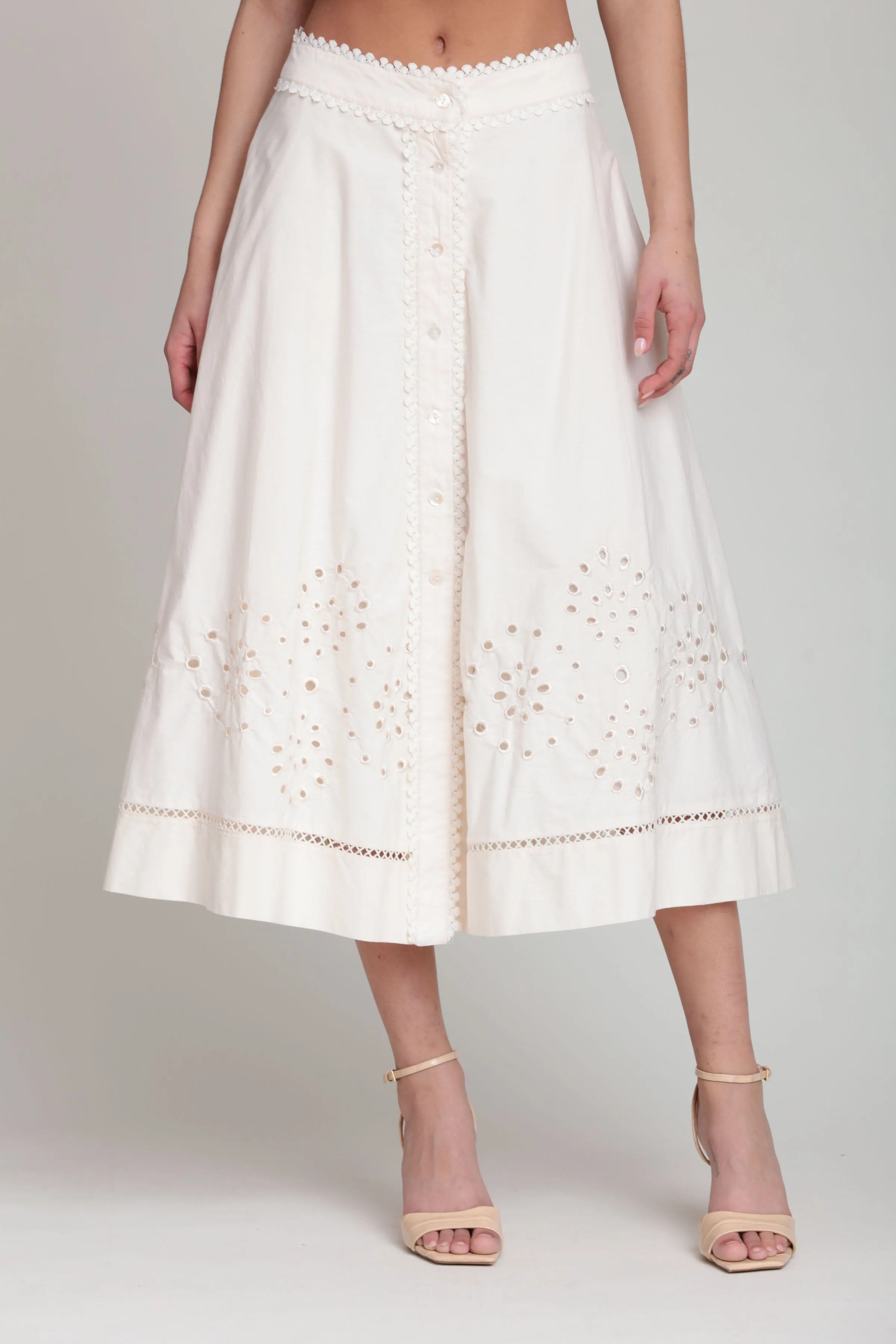 Cotton Embroidered Button Front Midi Skirt sold by Avec Les Filles product image thumbnail 3
