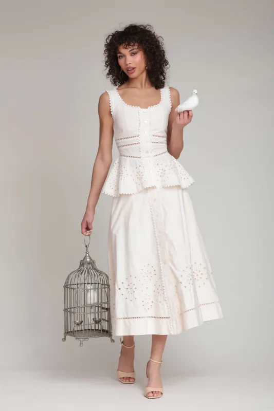 Cotton Embroidered Button Front Midi Skirt made by Avec Les Filles