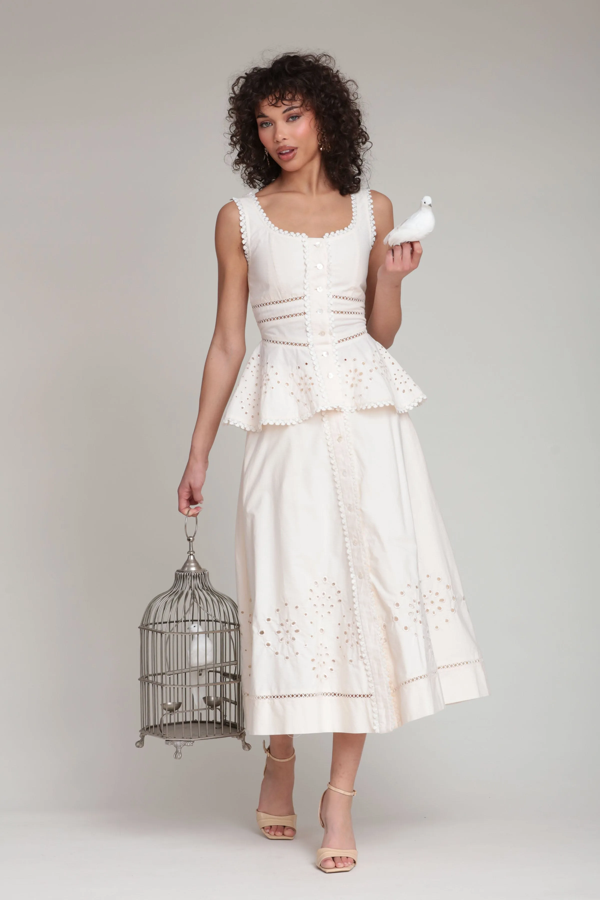 Cotton Embroidered Button Front Midi Skirt sold by Avec Les Filles