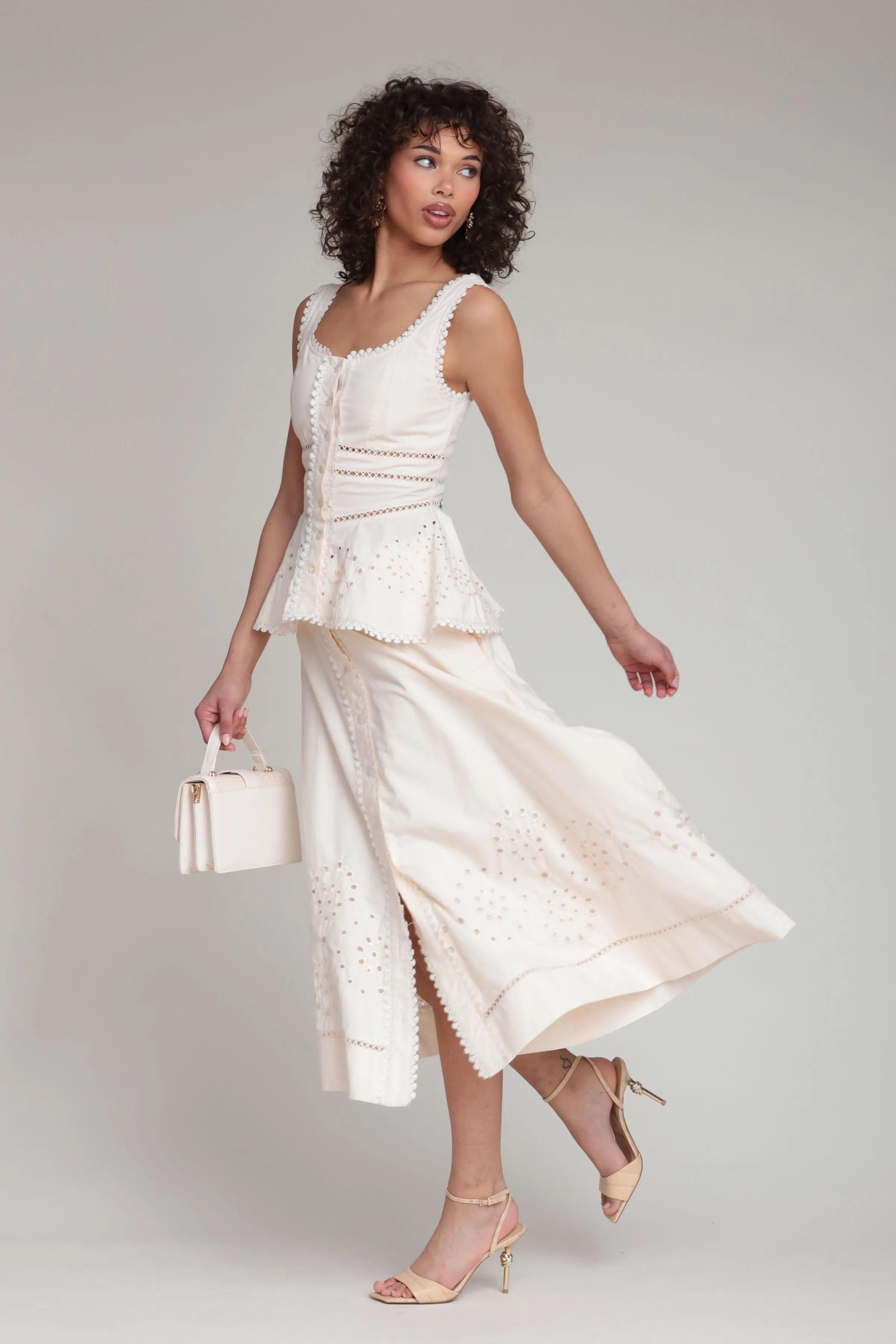 Cotton Embroidered Button Front Midi Skirt sold by Avec Les Filles product image thumbnail 2