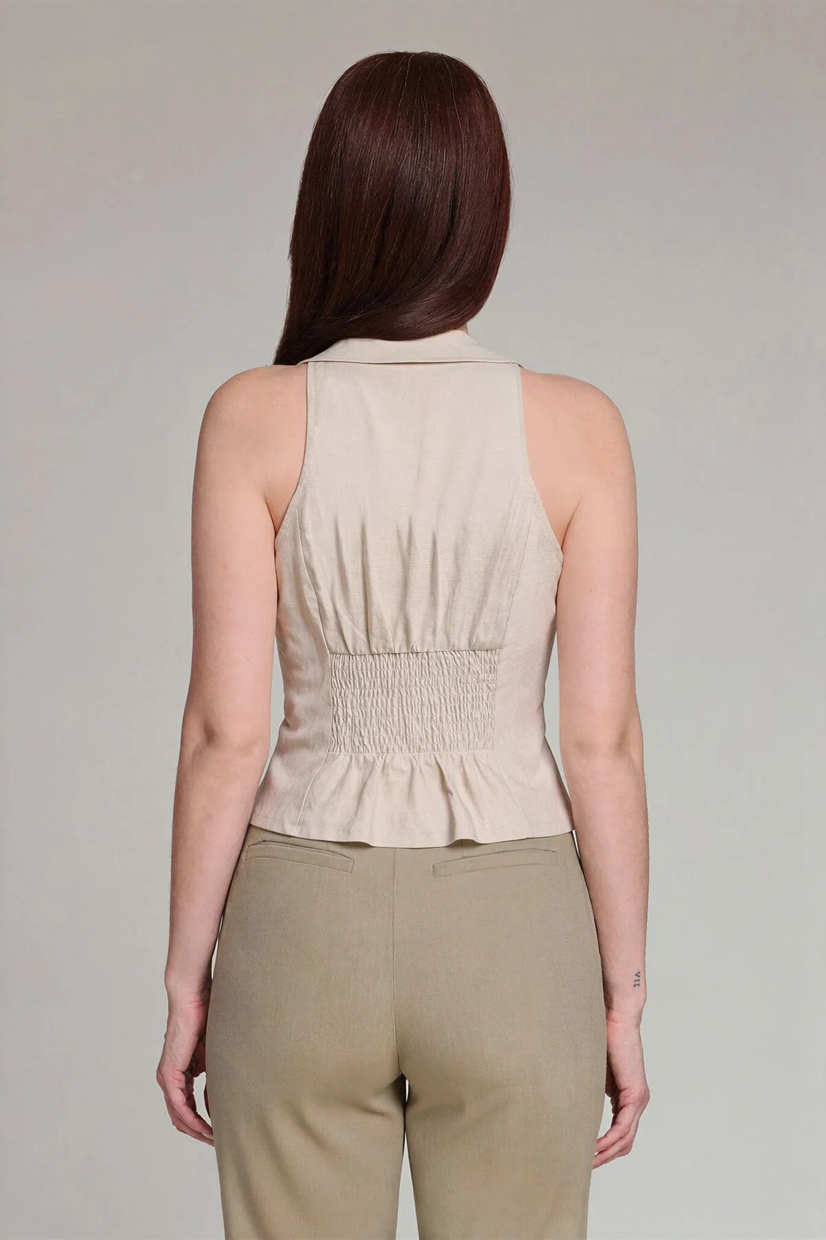 Linen Blend Tie Collared Peplum Top sold by Avec Les Filles product image thumbnail 5