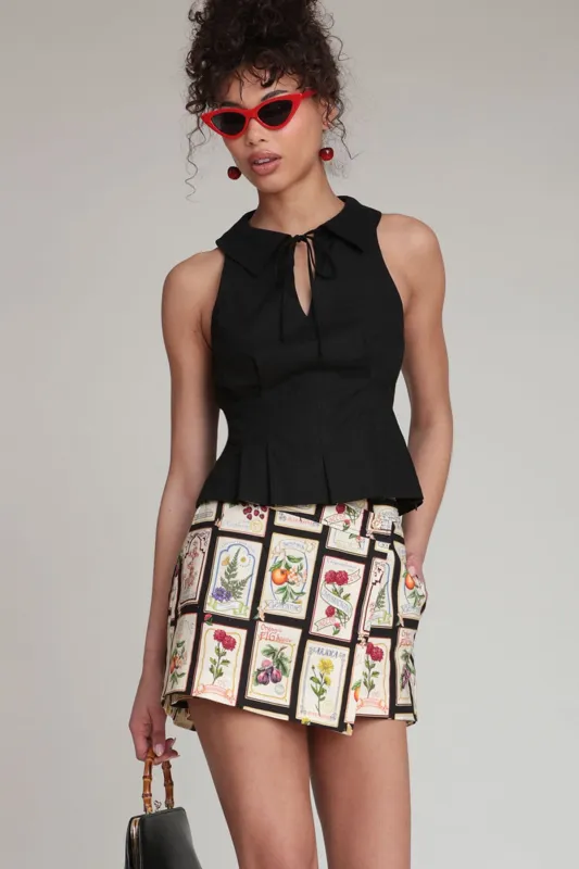 Linen Blend Tie Collared Peplum Top made by Avec Les Filles