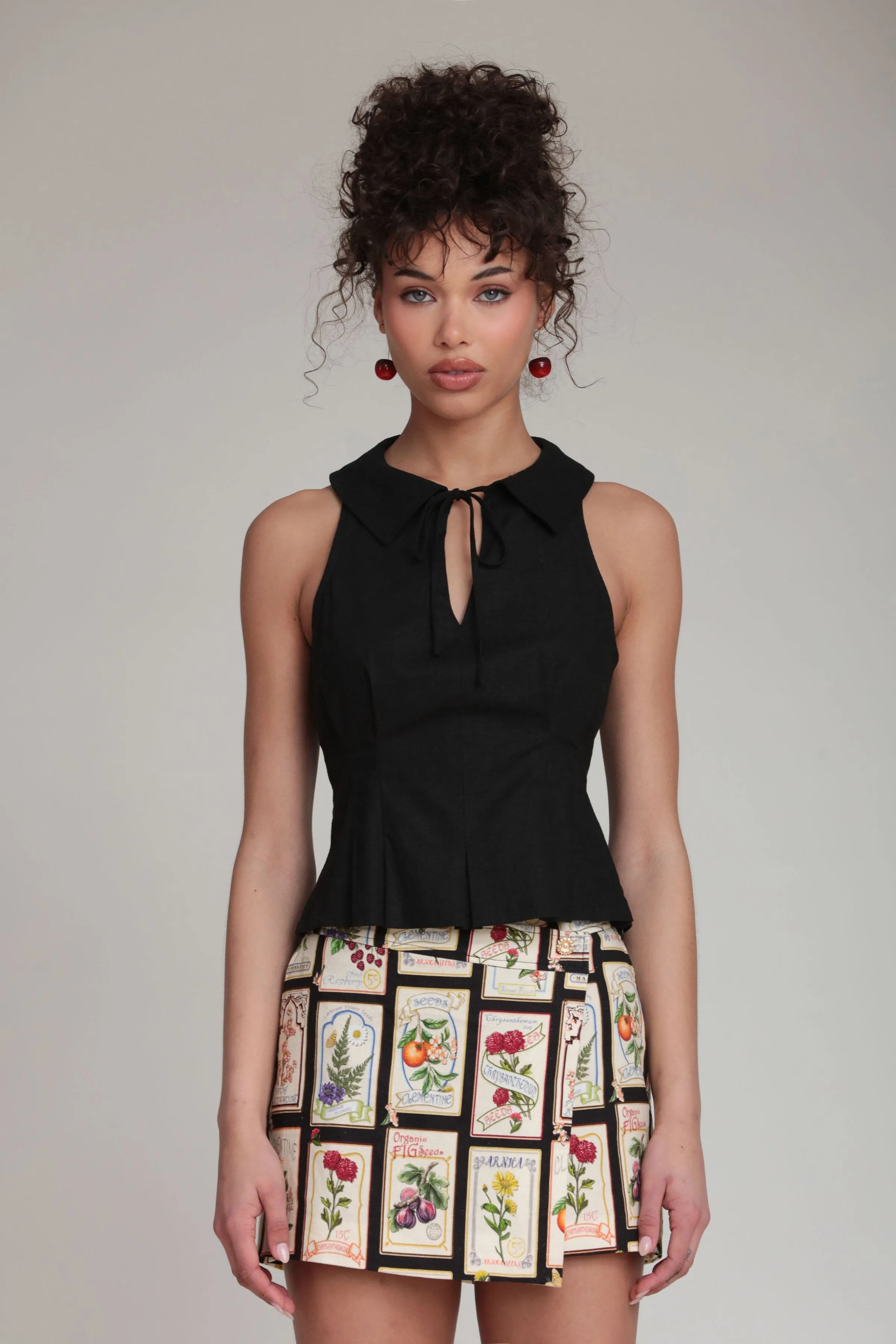 Linen Blend Tie Collared Peplum Top sold by Avec Les Filles product image thumbnail 3