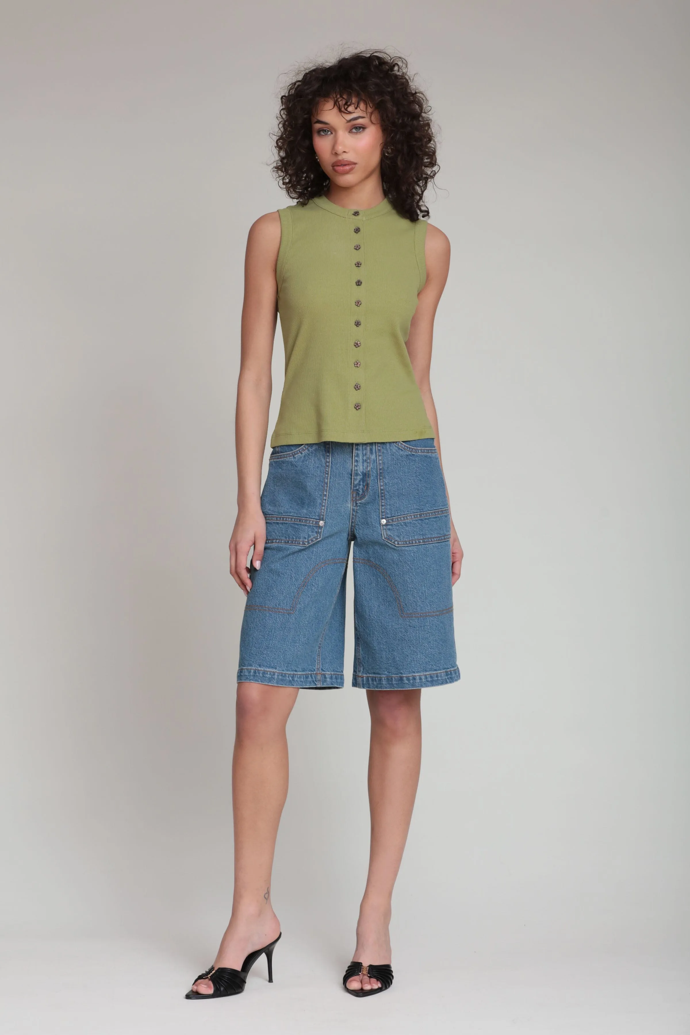 Flower Button Ribbed Cotton Tank Top sold by Avec Les Filles product image thumbnail 5