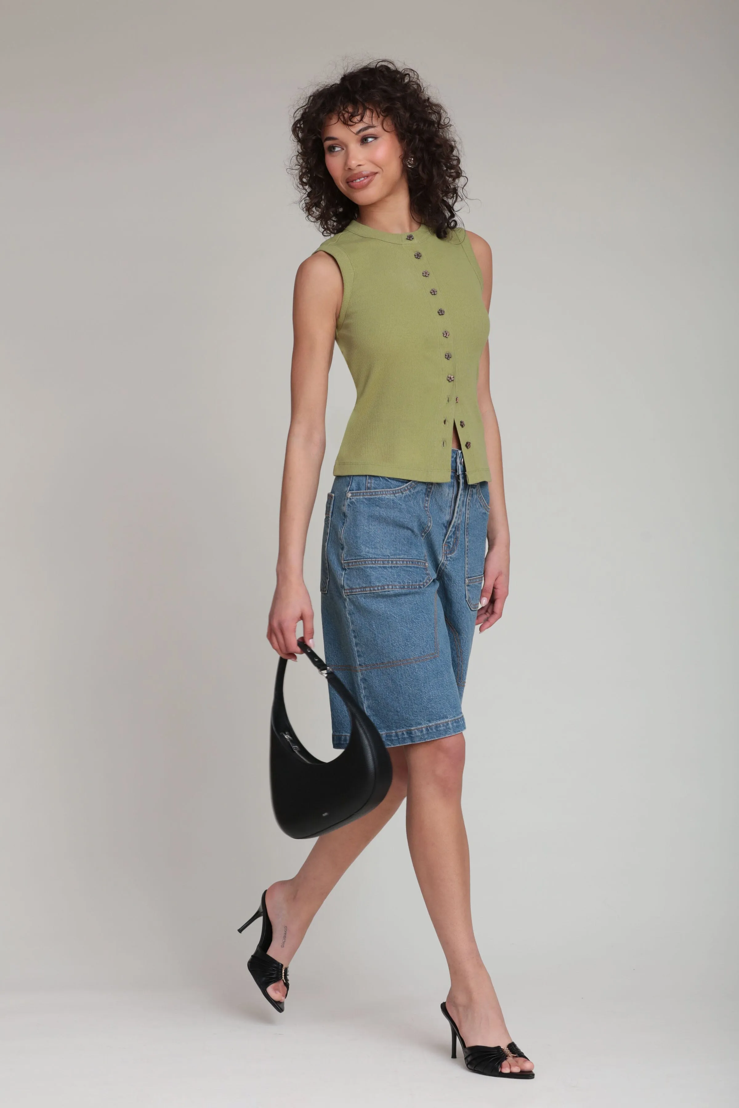 Flower Button Ribbed Cotton Tank Top sold by Avec Les Filles product image thumbnail 2