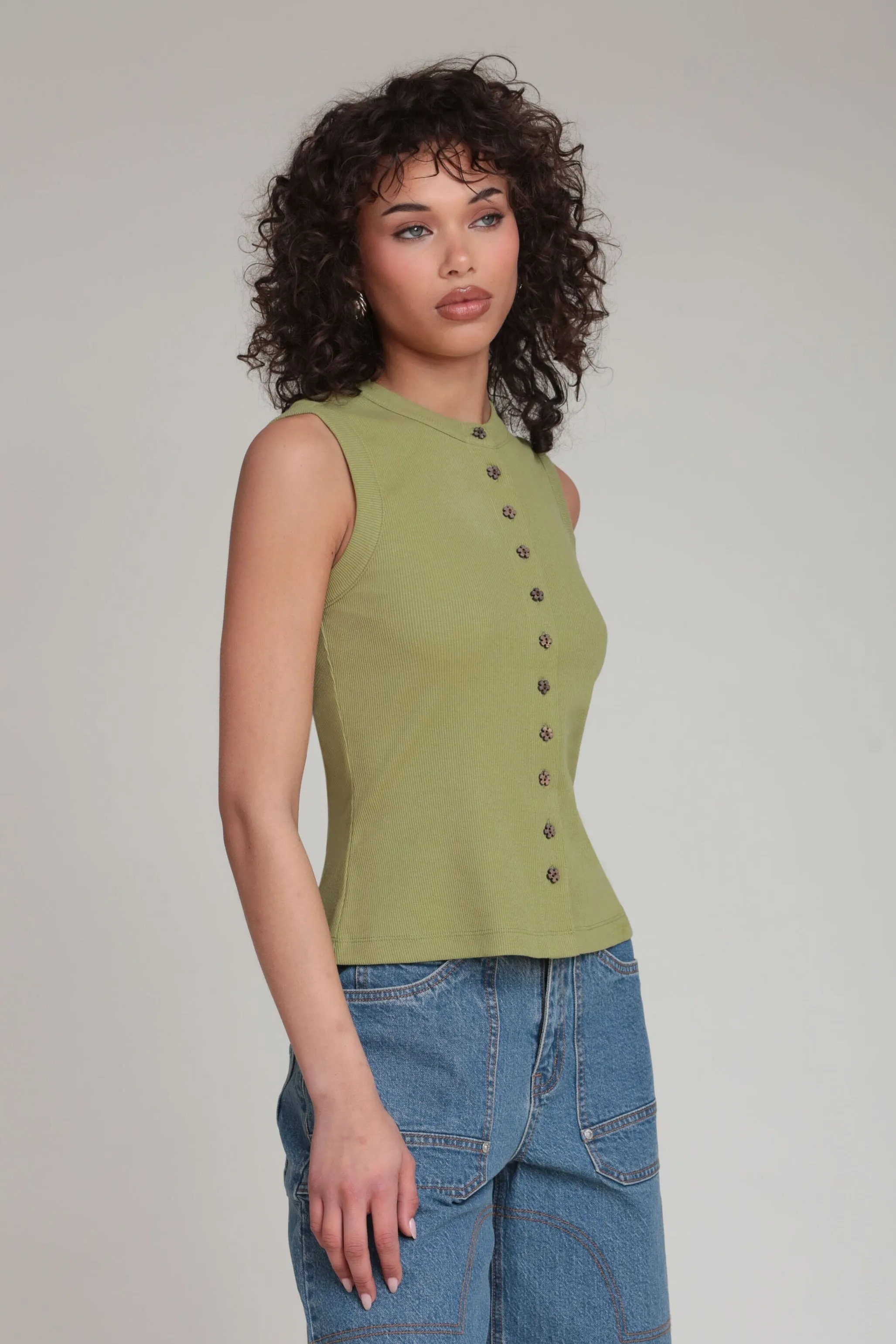Flower Button Ribbed Cotton Tank Top sold by Avec Les Filles product image thumbnail 4