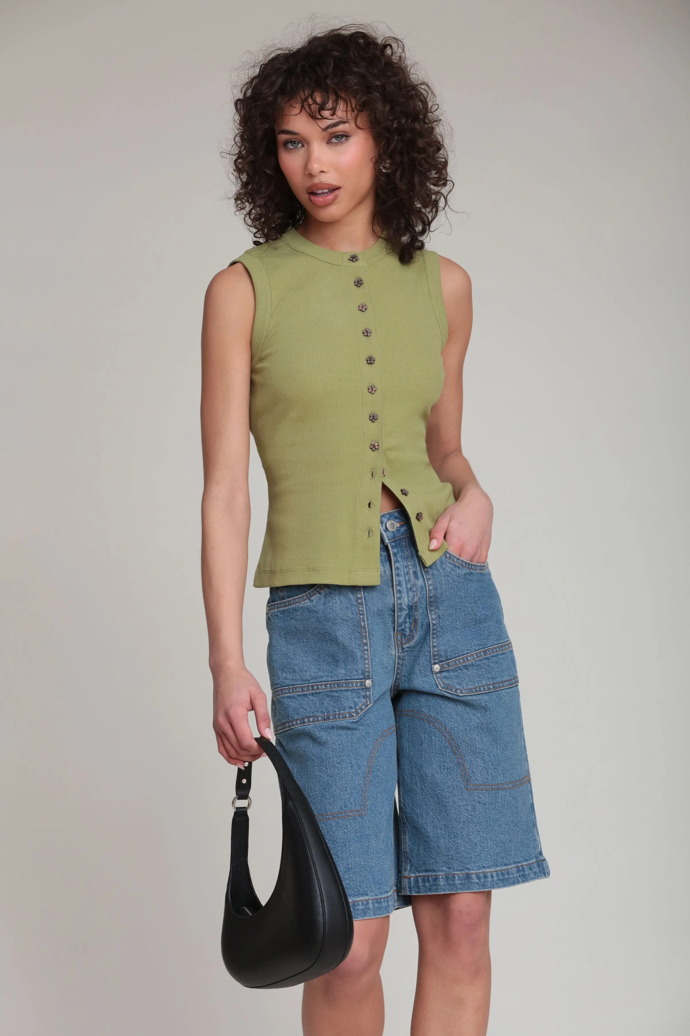 Flower Button Ribbed Cotton Tank Top sold by Avec Les Filles