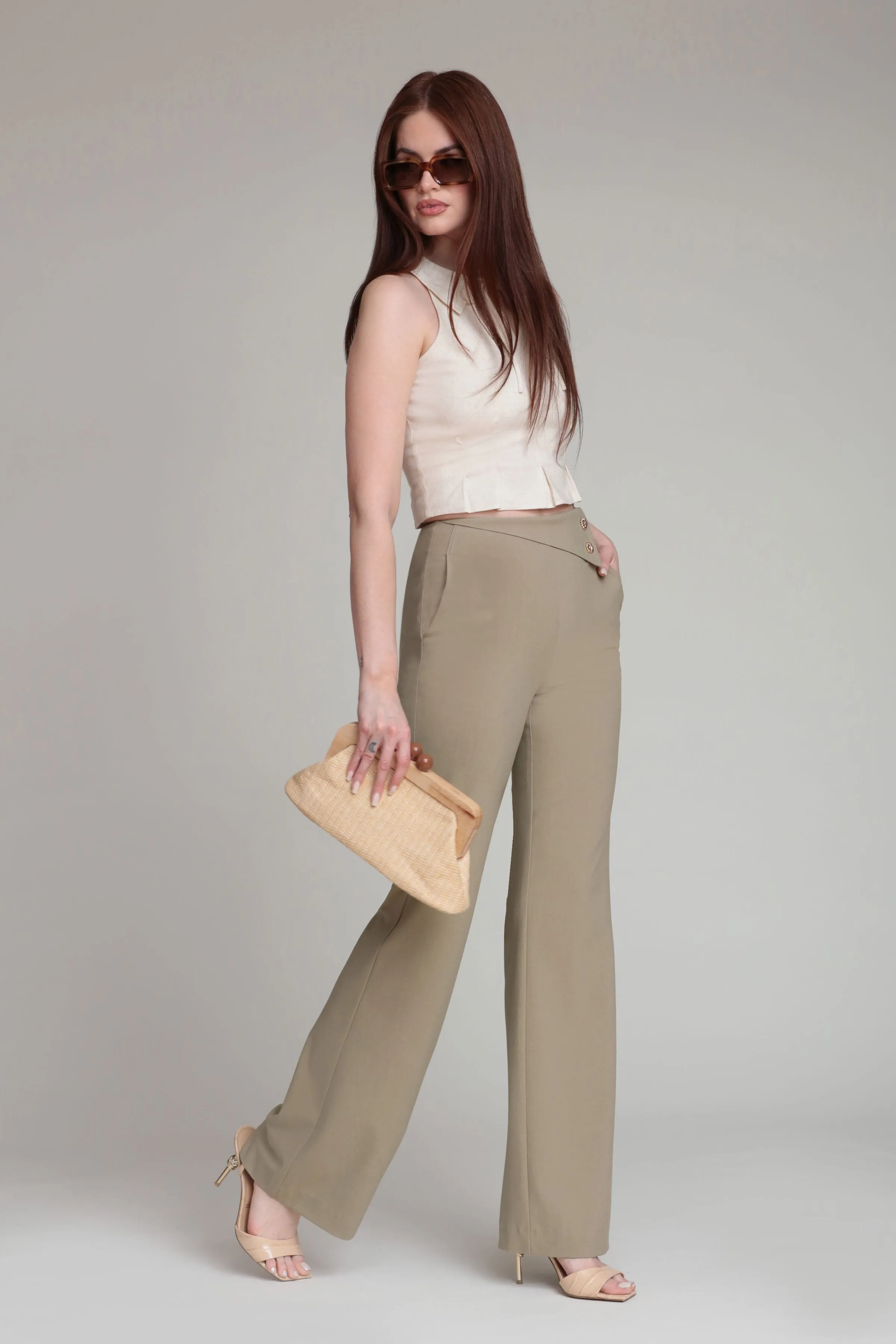 Asymmetric Waist Tailored Flare Pant sold by Avec Les Filles