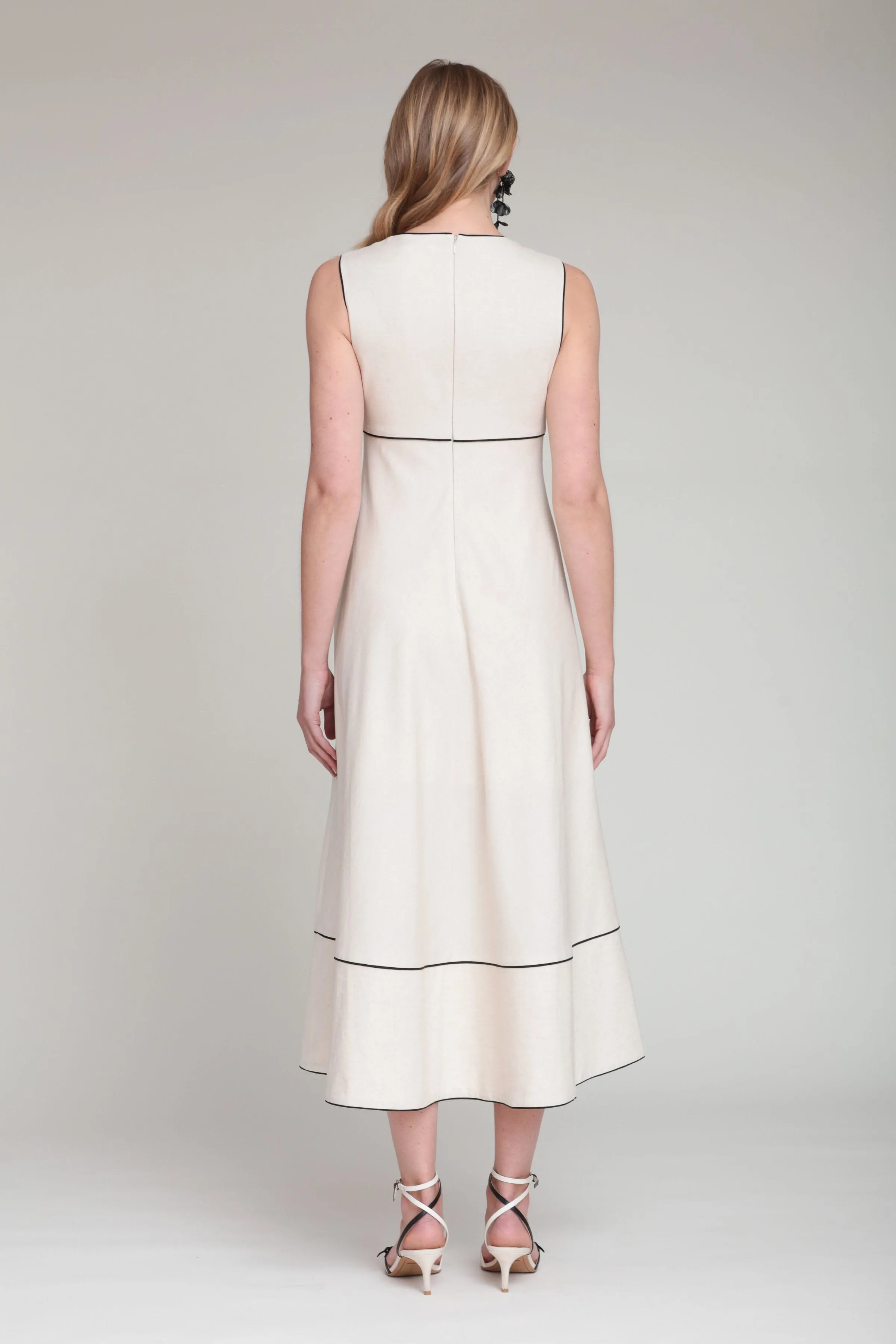 Linen Blend Contrast Piping Midi Dress sold by Avec Les Filles product image thumbnail 5