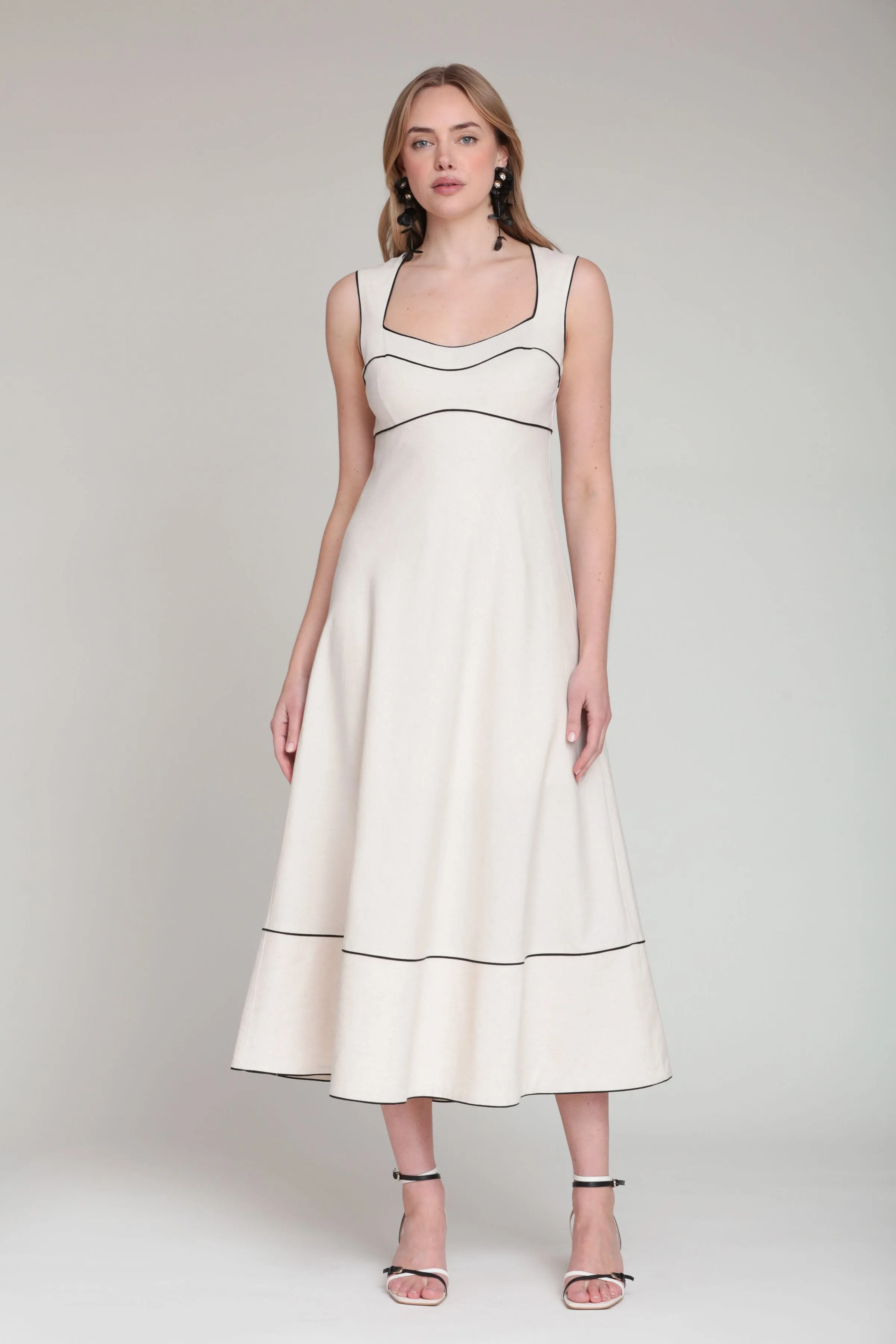 Linen Blend Contrast Piping Midi Dress sold by Avec Les Filles product image thumbnail 3