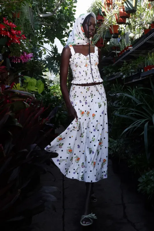 Linen Blend Floral Polka Dot Smocked Midi Skirt made by Avec Les Filles