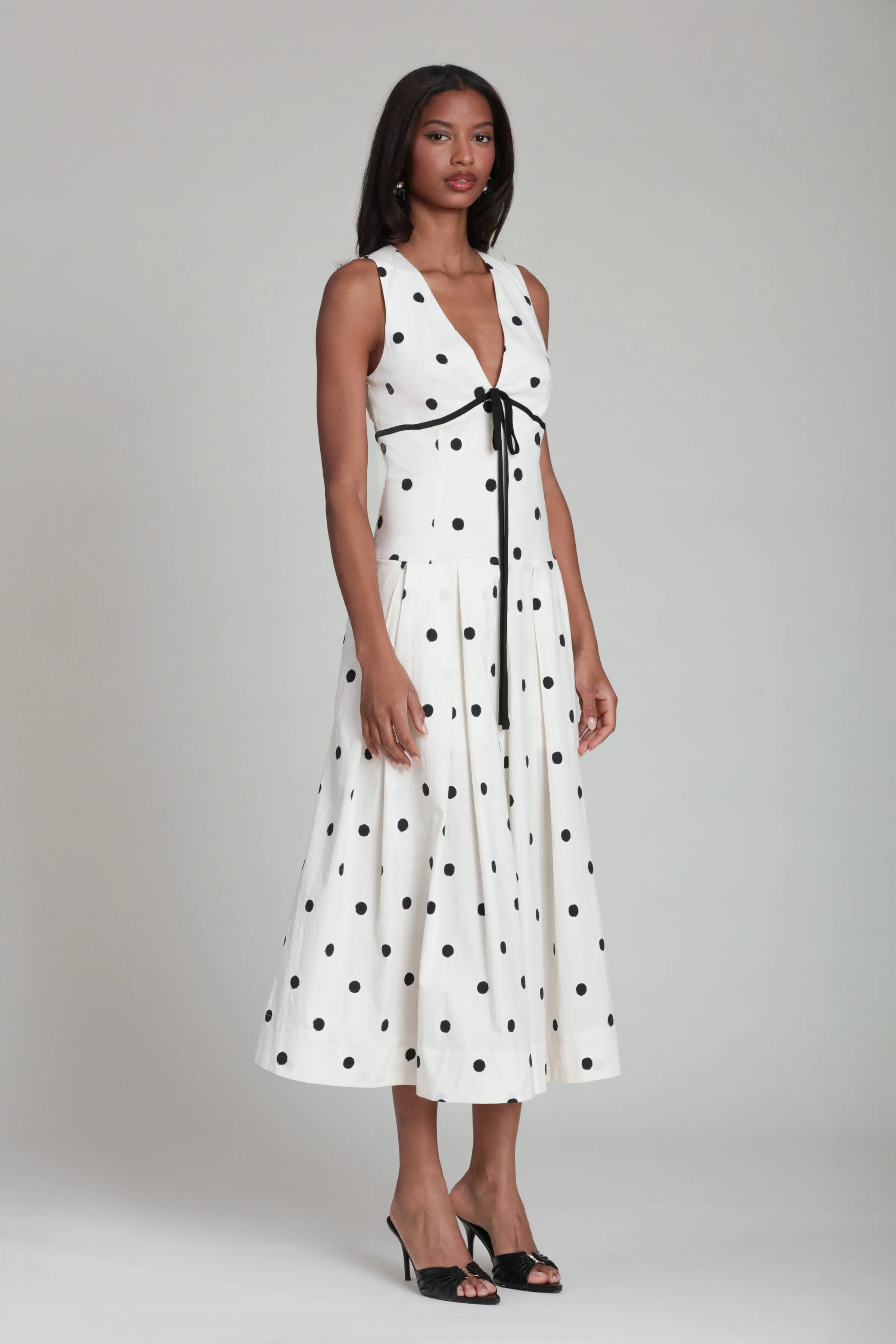 Polka Dot Stretch Cotton Empire Midi Dress sold by Avec Les Filles product image thumbnail 4