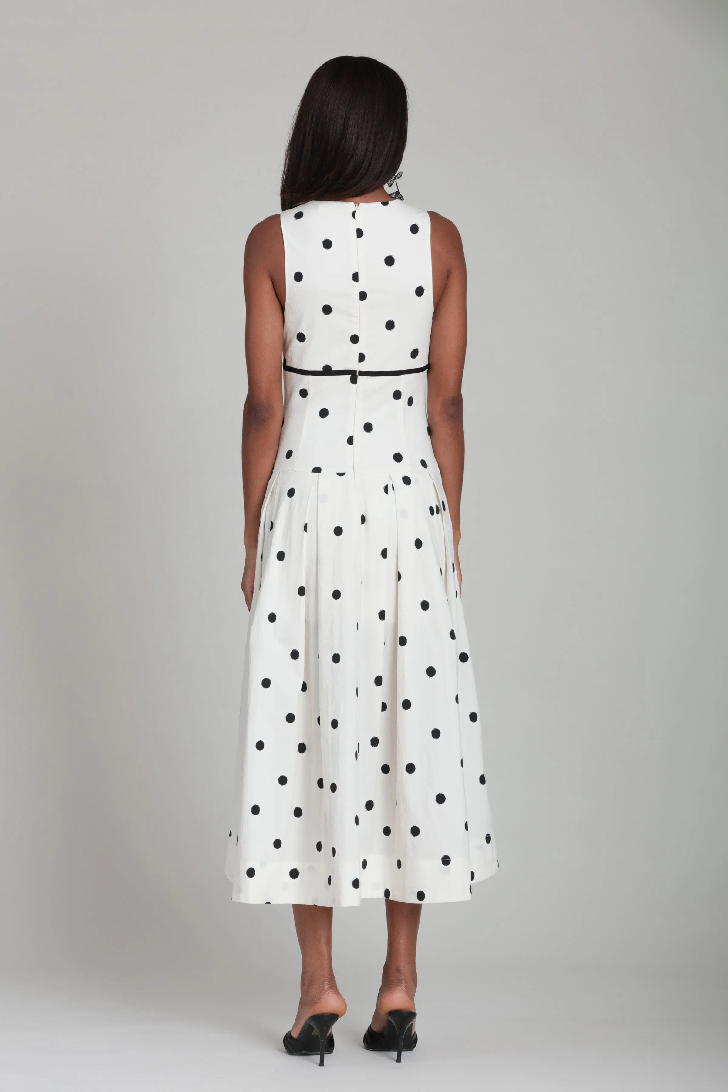 Polka Dot Stretch Cotton Empire Midi Dress sold by Avec Les Filles product image thumbnail 5