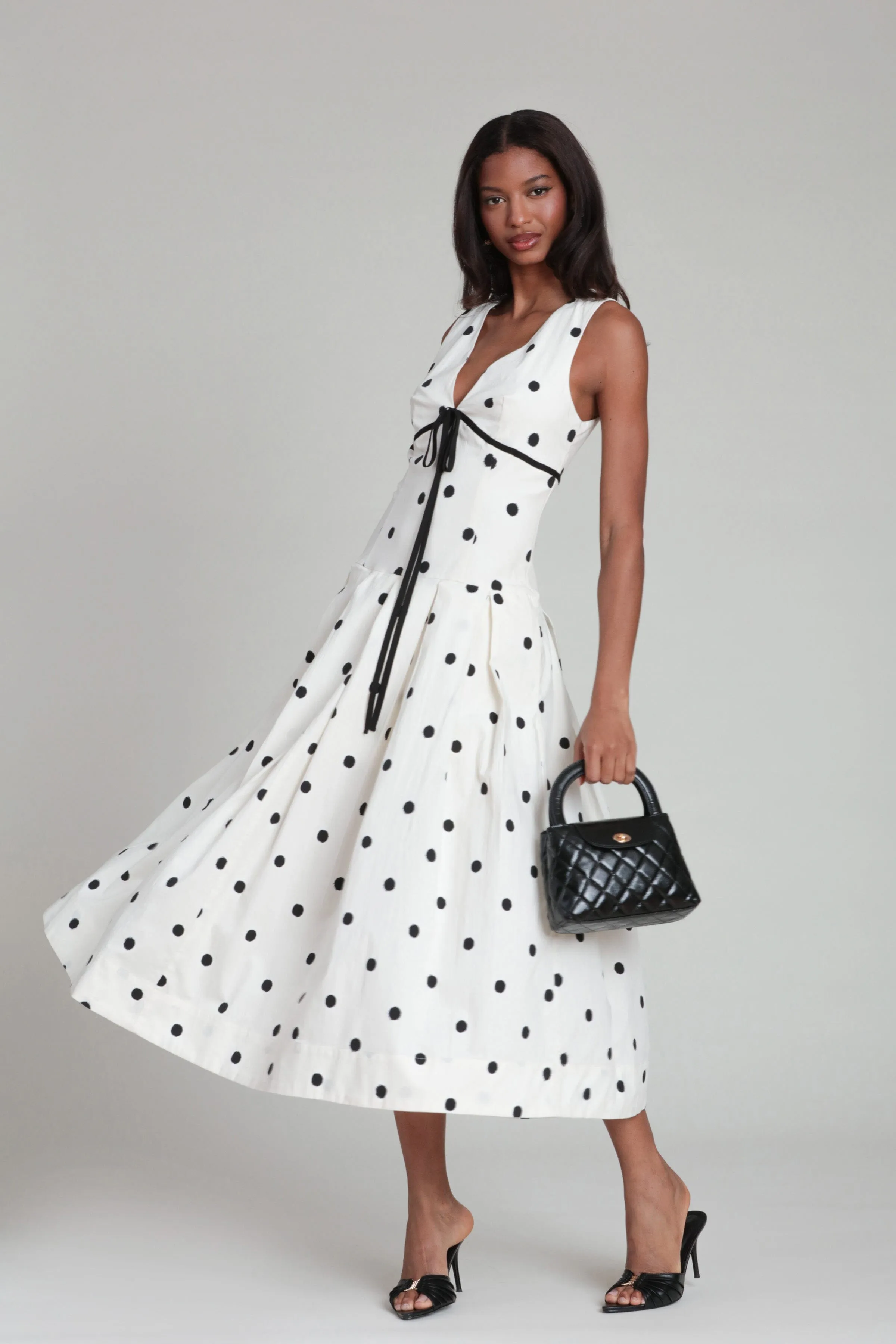 Polka Dot Stretch Cotton Empire Midi Dress sold by Avec Les Filles product image thumbnail 2