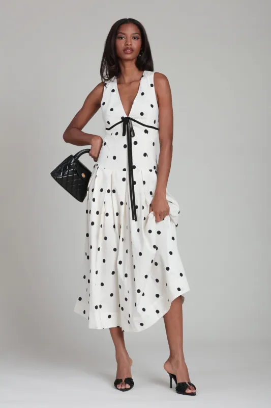 Polka Dot Stretch Cotton Empire Midi Dress made by Avec Les Filles