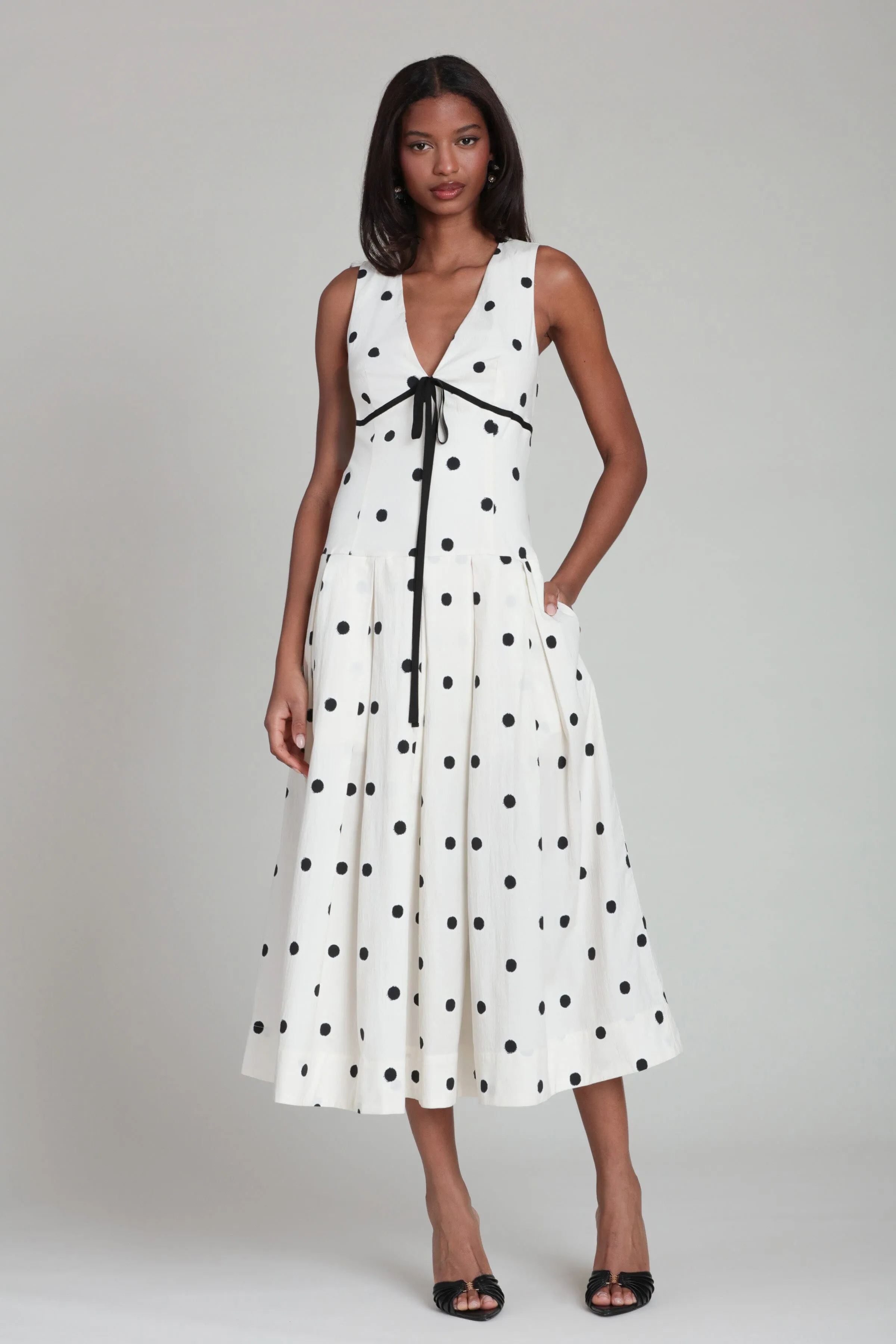 Polka Dot Stretch Cotton Empire Midi Dress sold by Avec Les Filles product image thumbnail 3