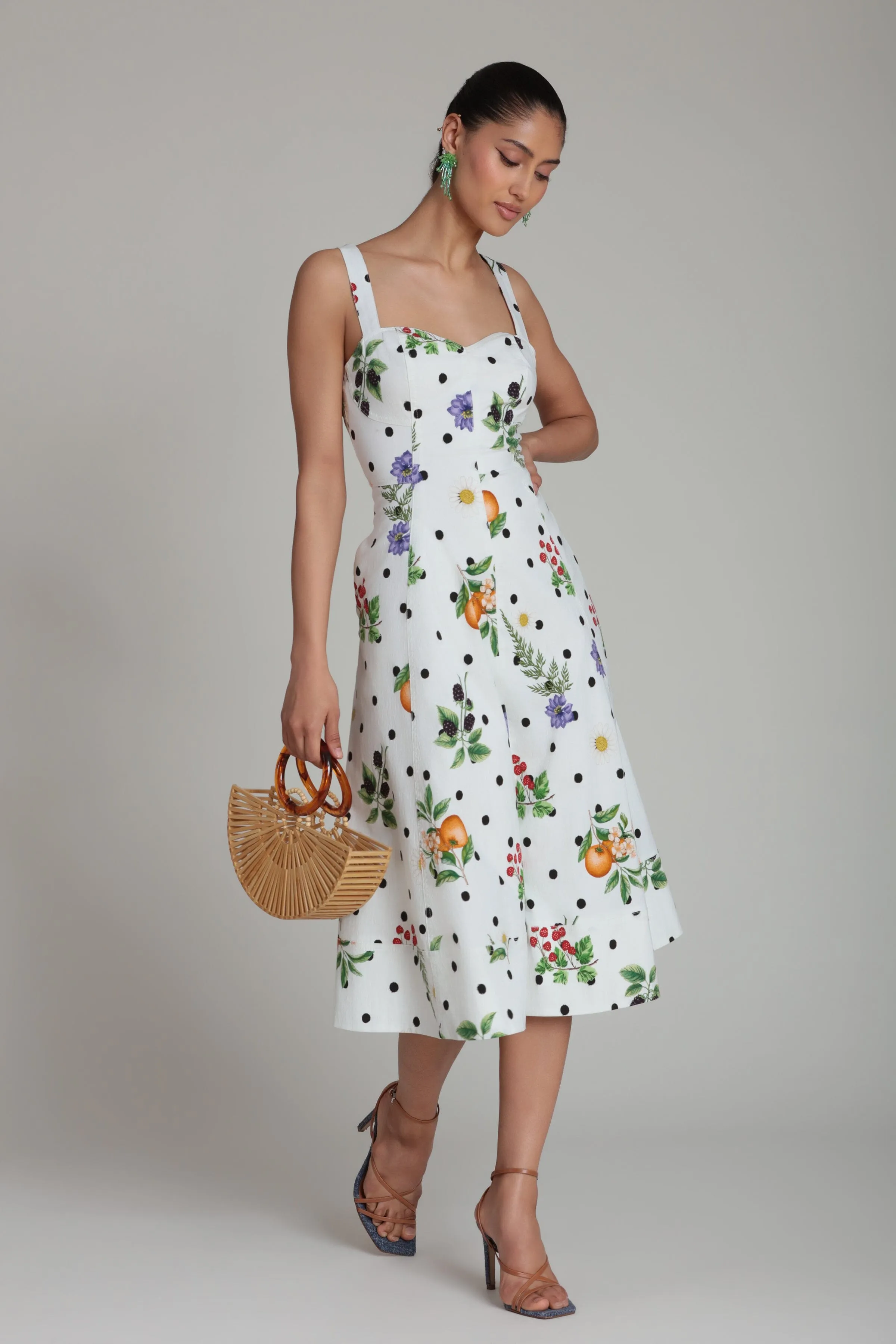 Floral Polka Dot Stretch Cotton Sweetheart Midi Dress sold by Avec Les Filles product image thumbnail 2