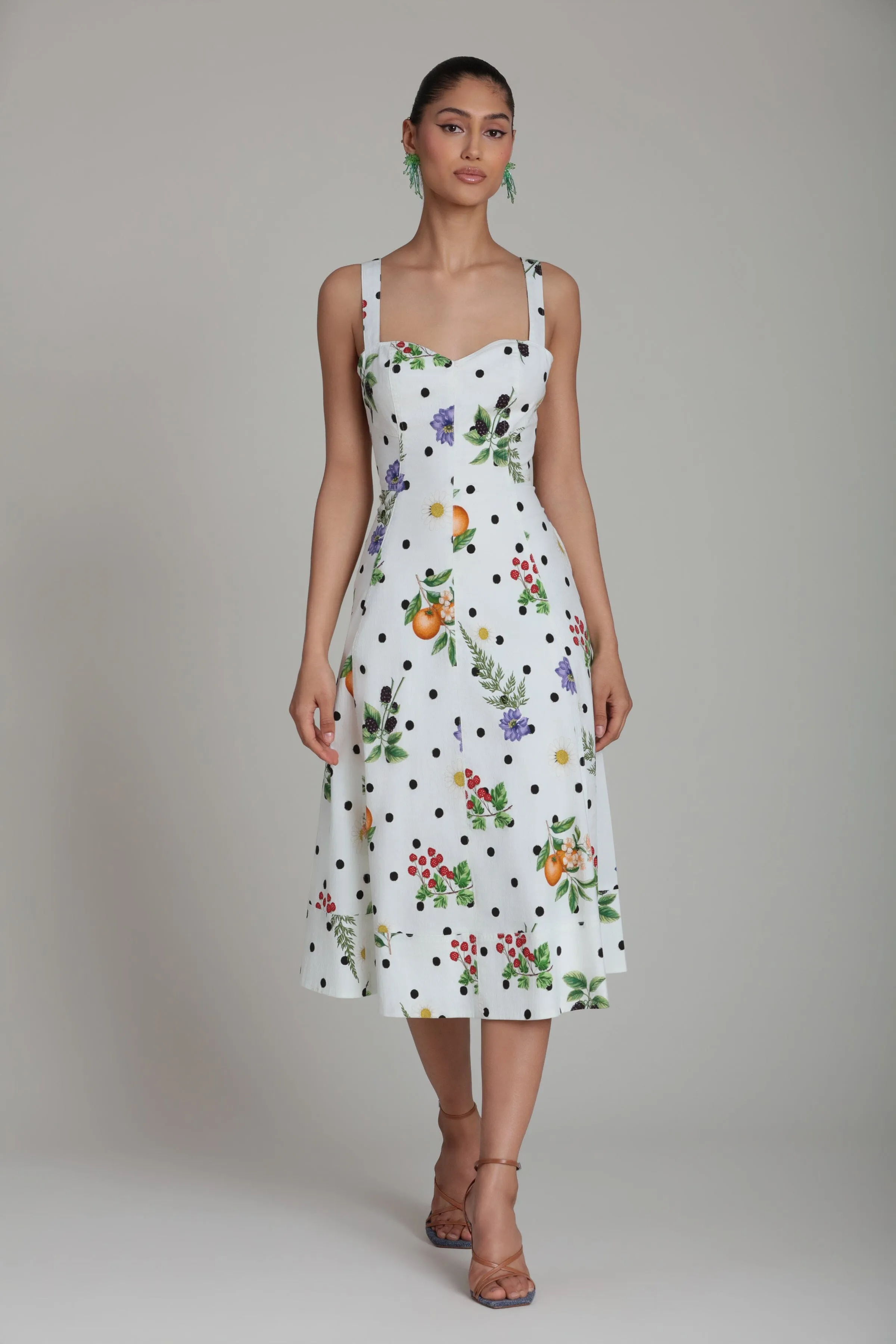 Floral Polka Dot Stretch Cotton Sweetheart Midi Dress sold by Avec Les Filles product image thumbnail 3