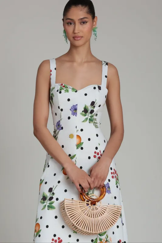 Floral Polka Dot Stretch Cotton Sweetheart Midi Dress made by Avec Les Filles