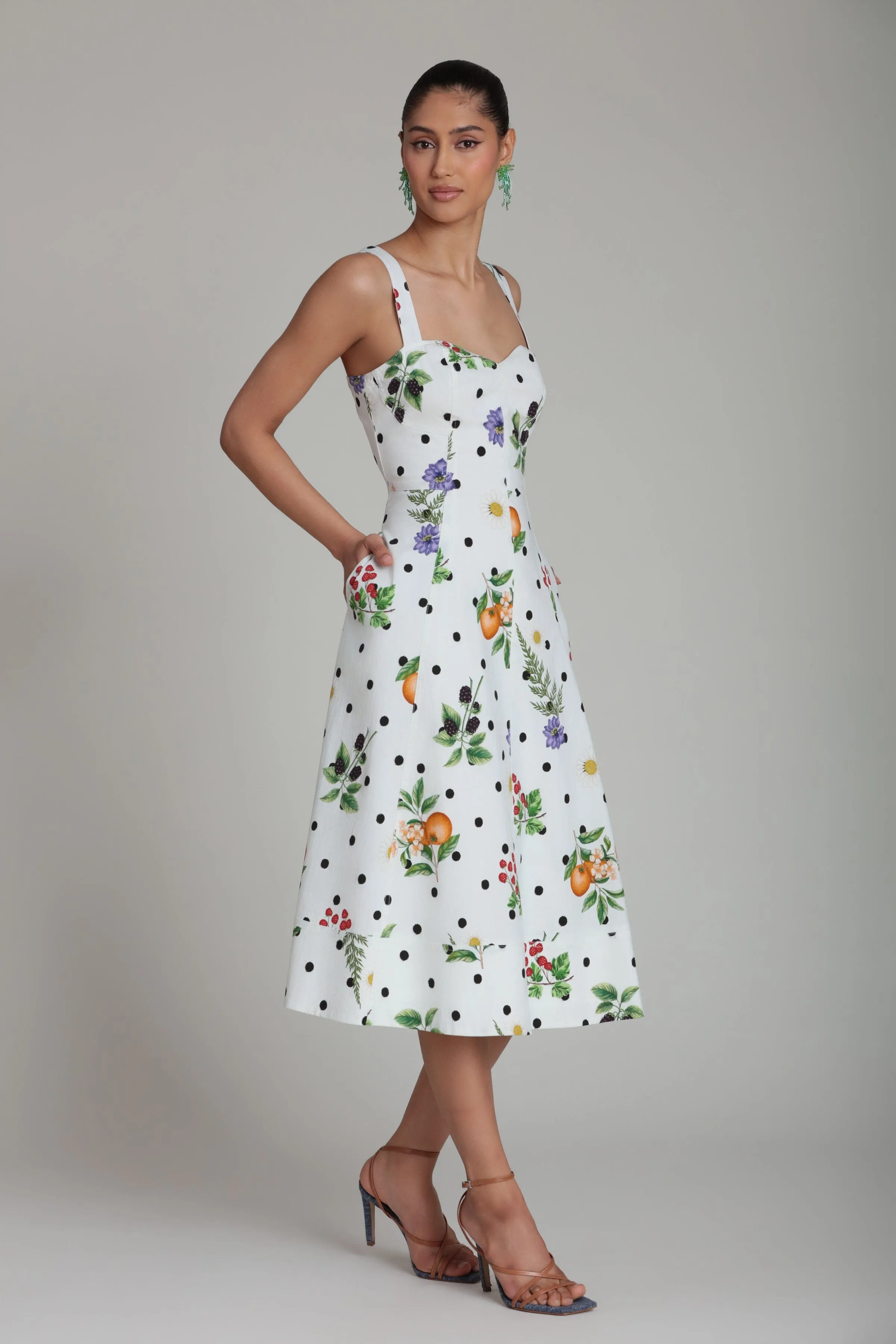 Floral Polka Dot Stretch Cotton Sweetheart Midi Dress sold by Avec Les Filles product image thumbnail 4