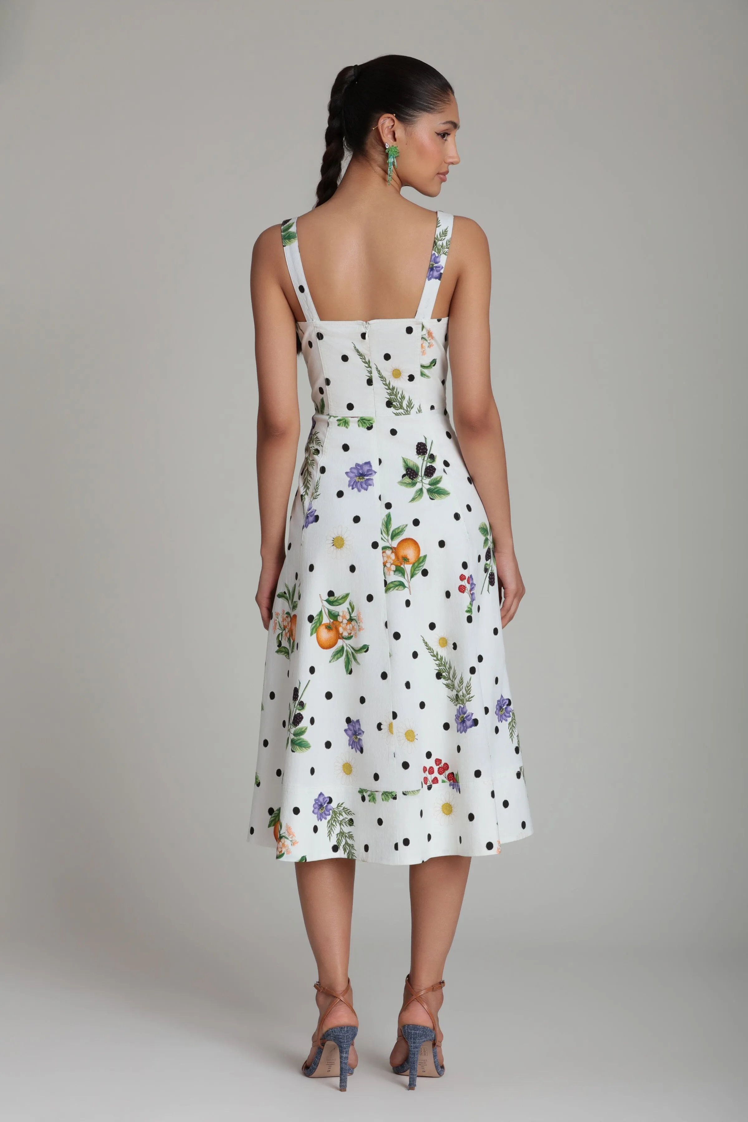 Floral Polka Dot Stretch Cotton Sweetheart Midi Dress sold by Avec Les Filles product image thumbnail 5