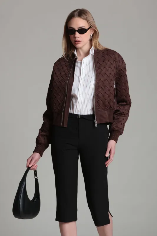 Faux Suede Woven Bomber Jacket made by Avec Les Filles