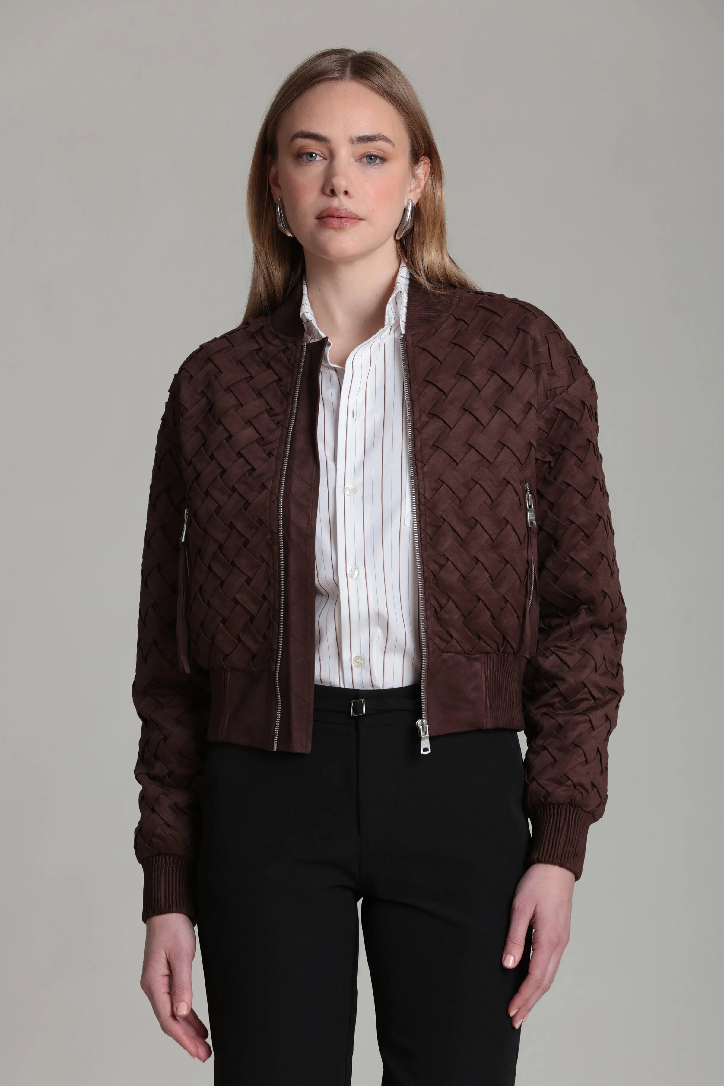 Faux Suede Woven Bomber Jacket sold by Avec Les Filles product image thumbnail 4
