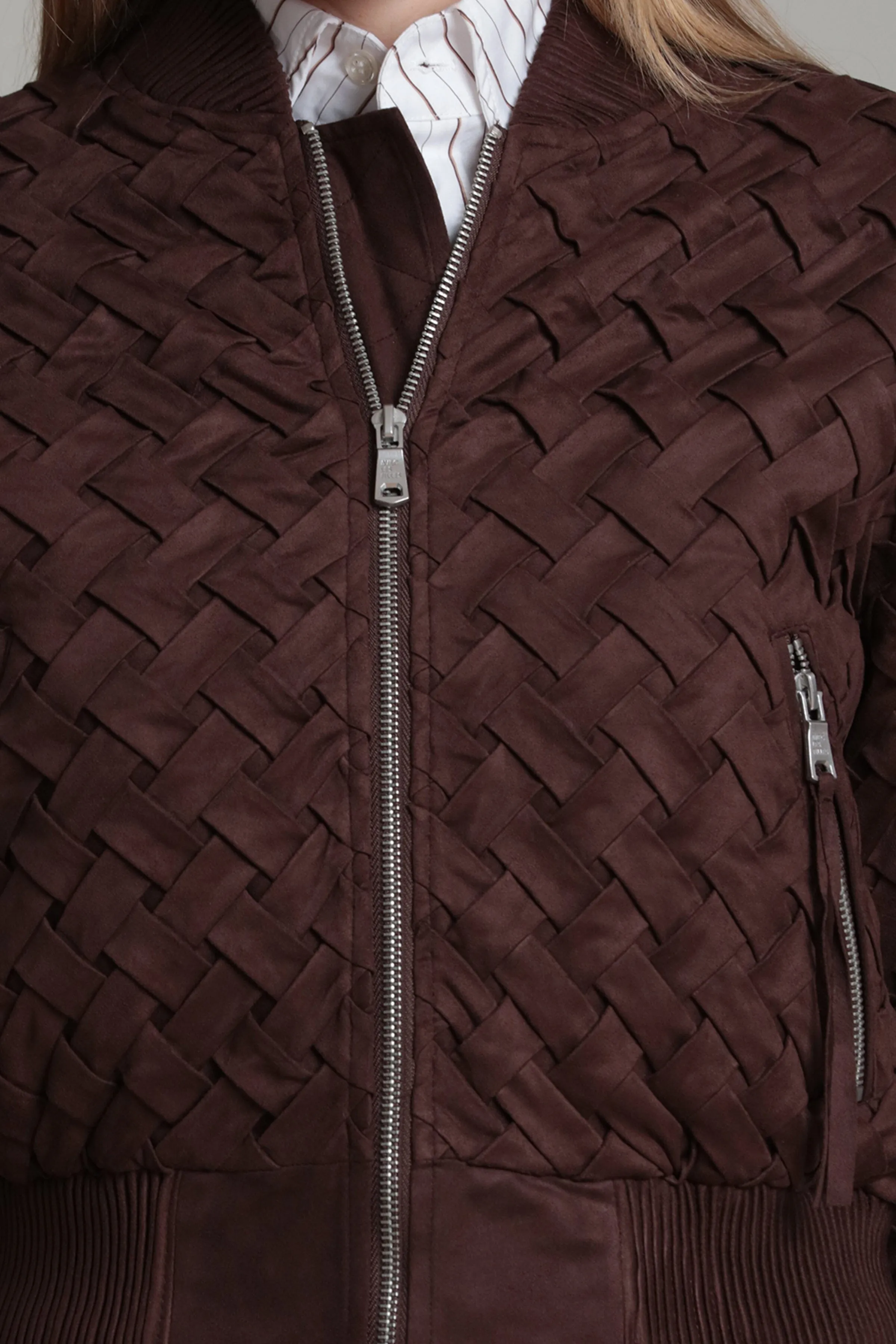 Faux Suede Woven Bomber Jacket sold by Avec Les Filles product image thumbnail 2