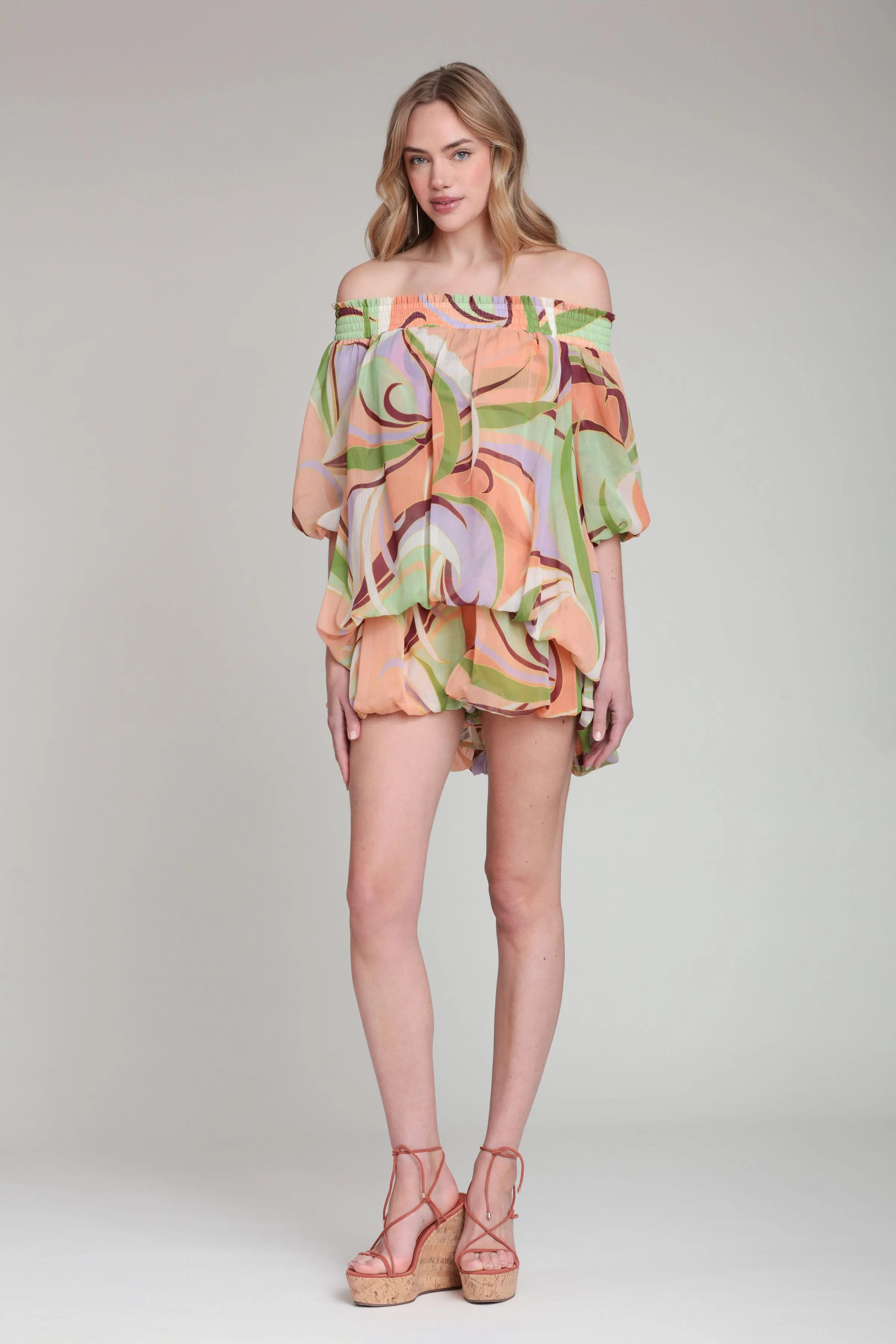 Printed Chiffon Off Shoulder High Low Romper sold by Avec Les Filles product image thumbnail 4