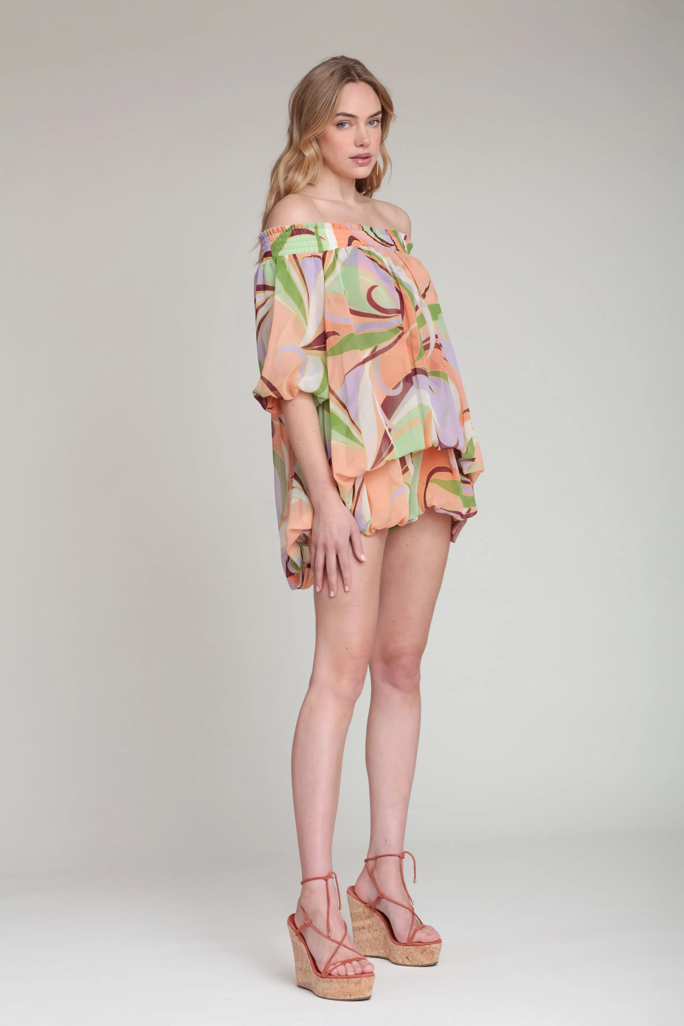 Printed Chiffon Off Shoulder High Low Romper sold by Avec Les Filles product image thumbnail 5