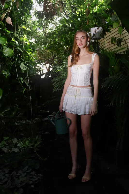 Tencel Embroidered Tiered Mini Skirt made by Avec Les Filles