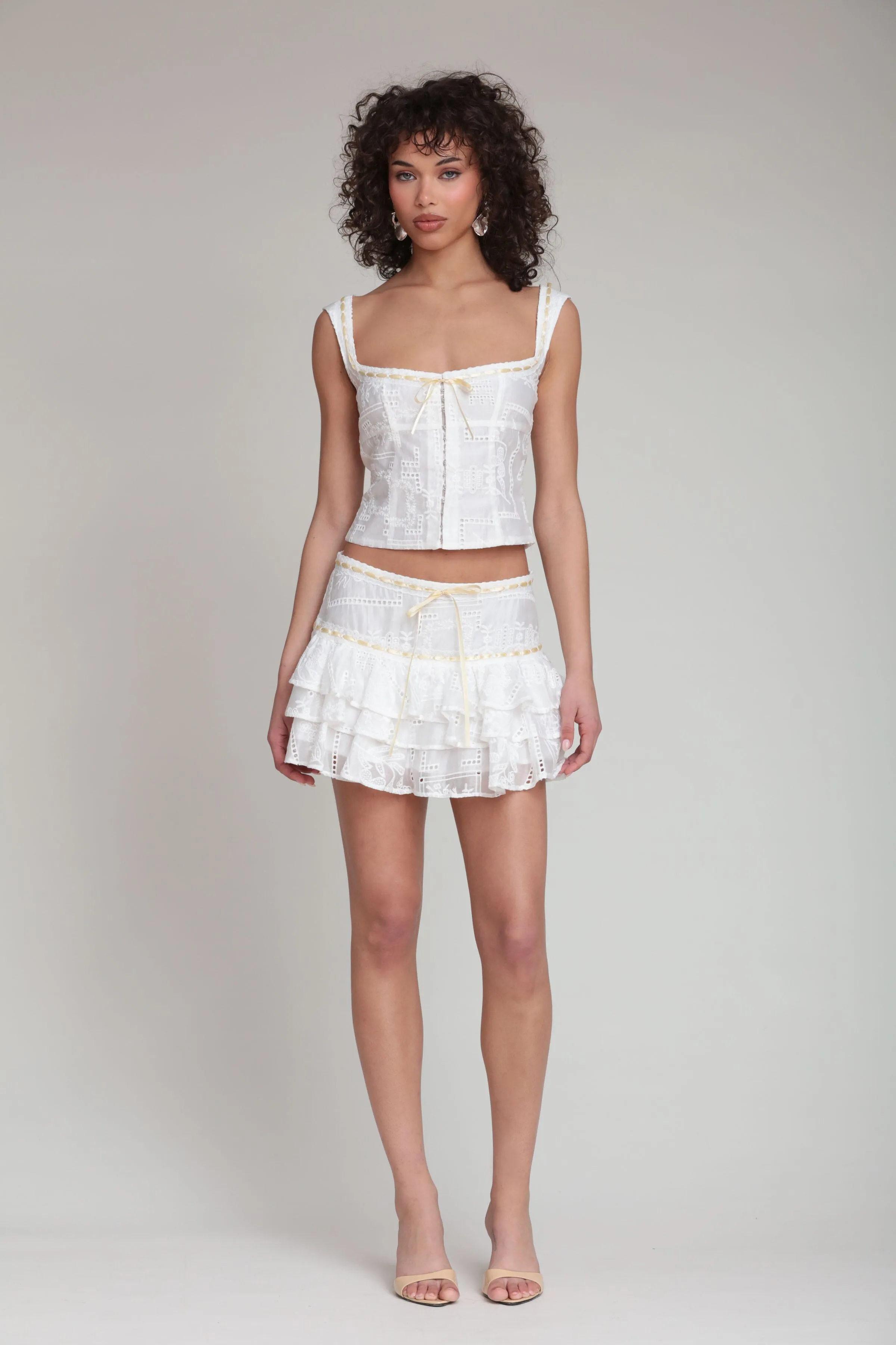 Tencel Embroidered Tiered Mini Skirt sold by Avec Les Filles product image thumbnail 4