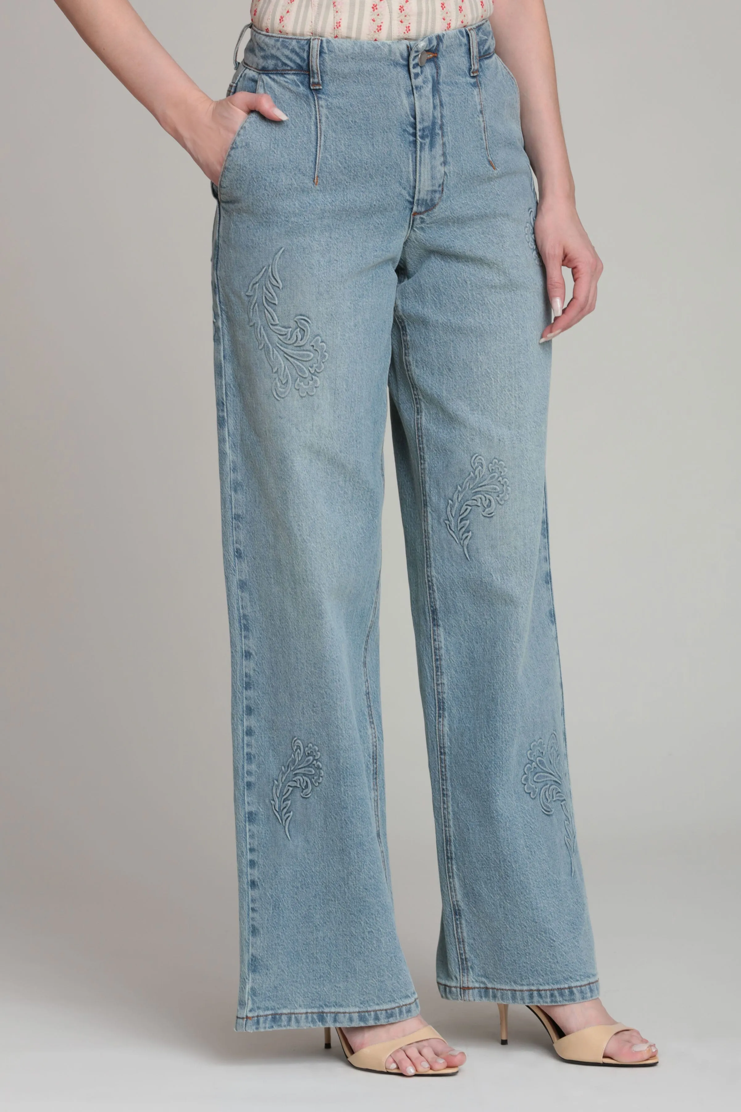 Embossed Wide Leg Jeans sold by Avec Les Filles product image thumbnail 4