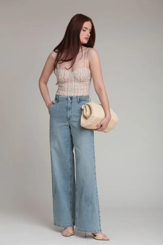Embossed Wide Leg Jeans made by Avec Les Filles