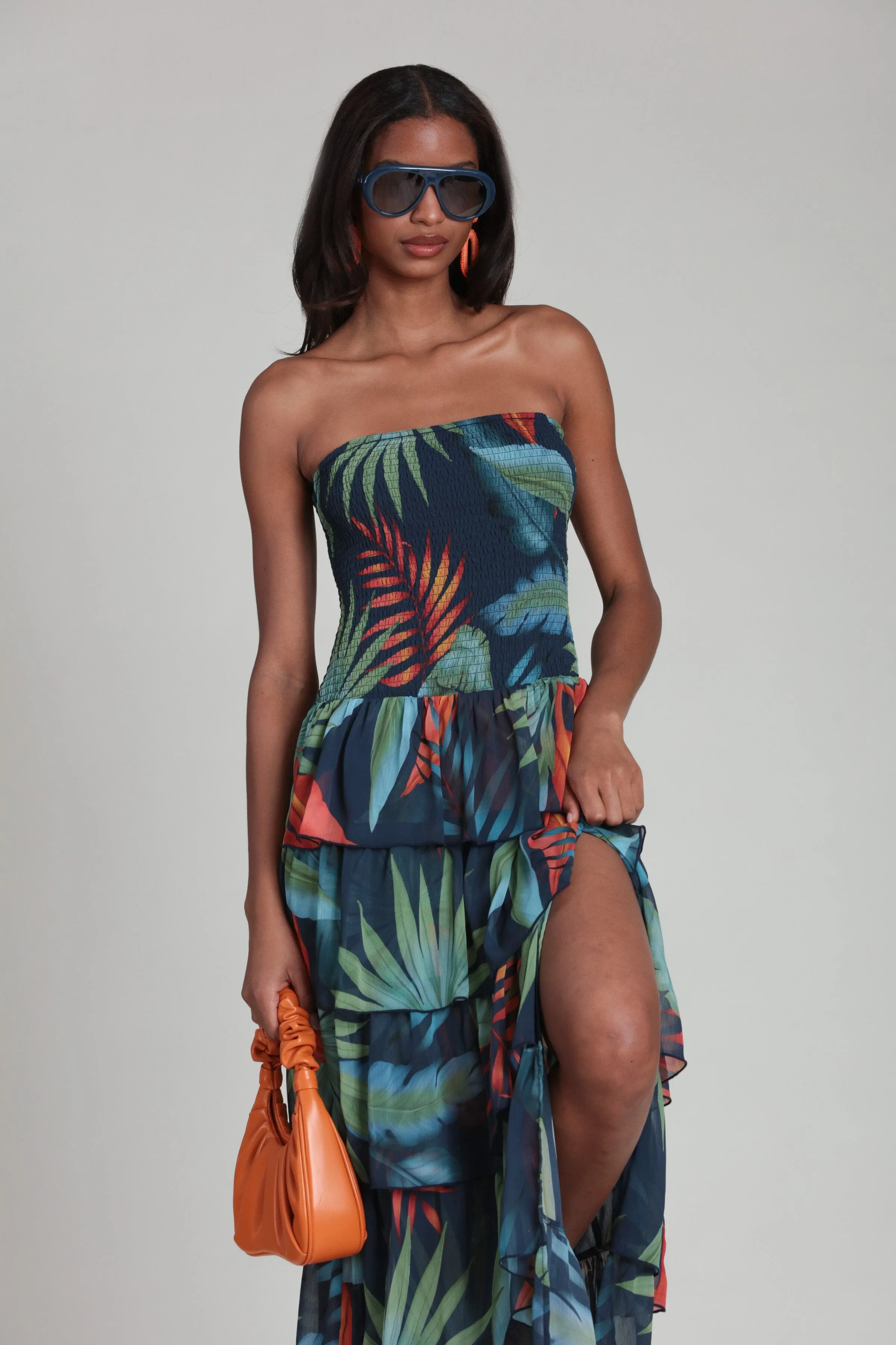 Tropical Tiered Strapless Maxi Dress sold by Avec Les Filles product image thumbnail 3